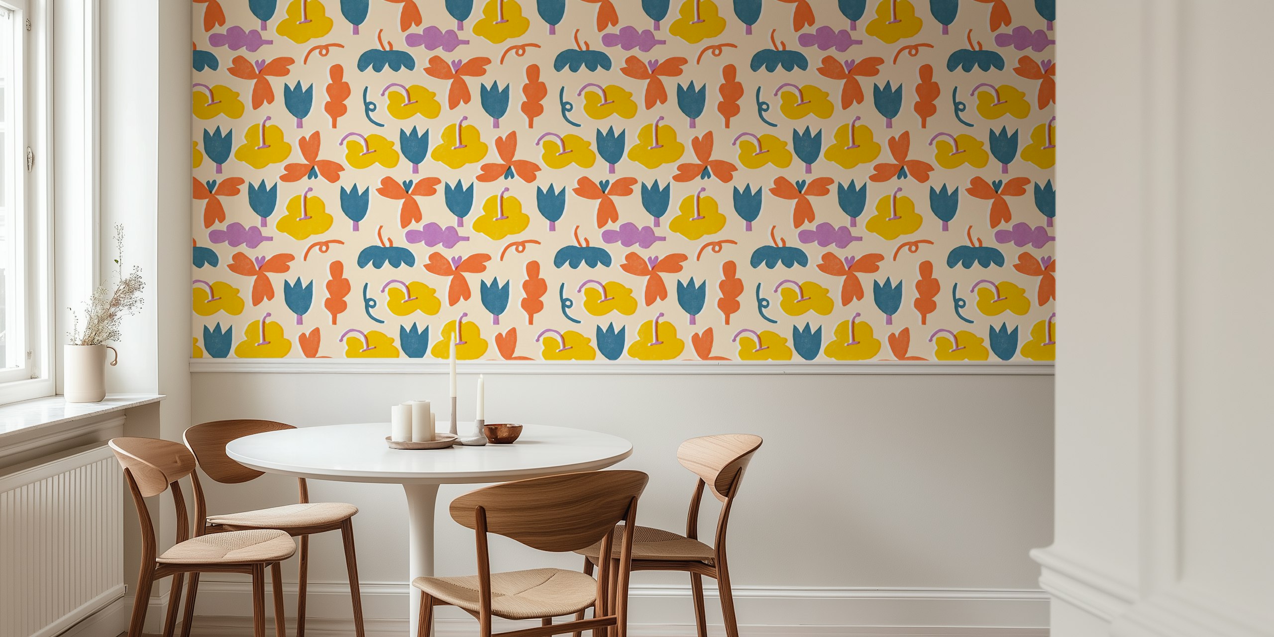 Kleurvolle happy retro wallpaper in een kamer