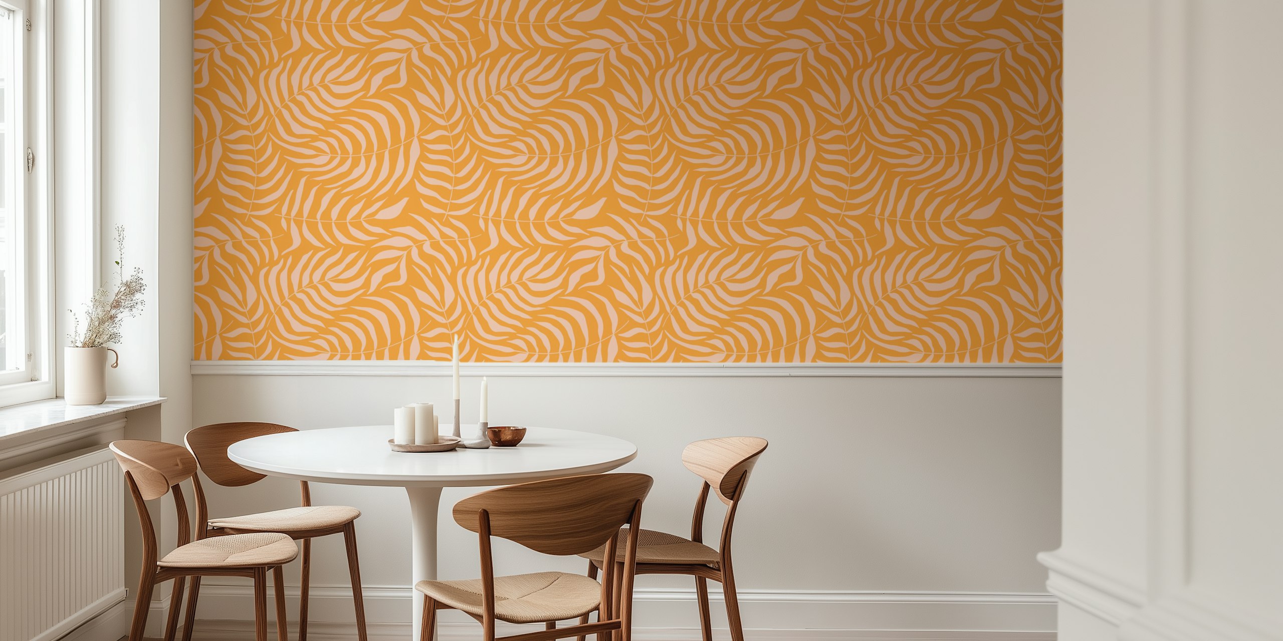 Groovy palm leaves wallpaper in a room