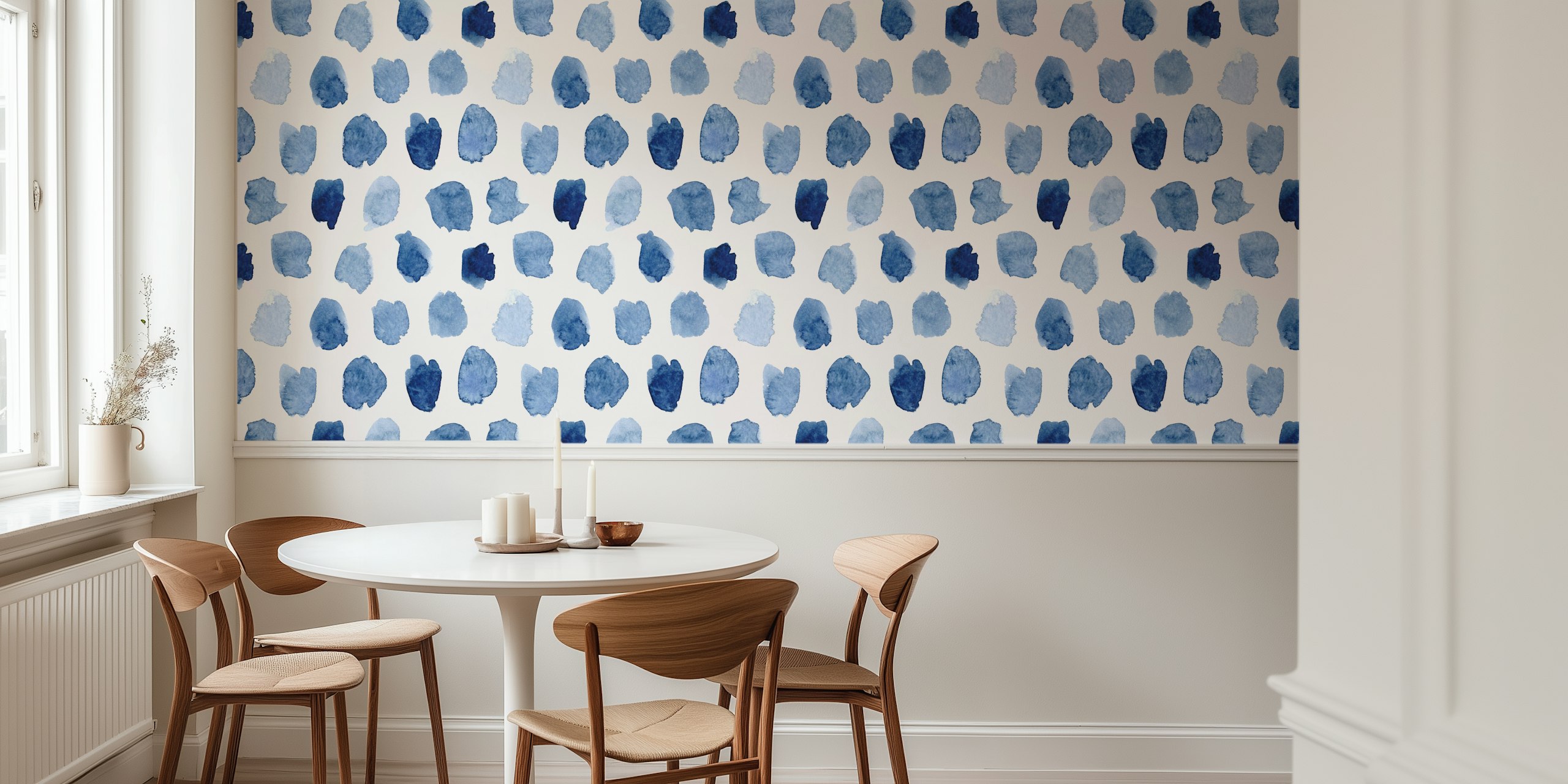 Blue Watercolor Dots vægmaleri fra happywall.com