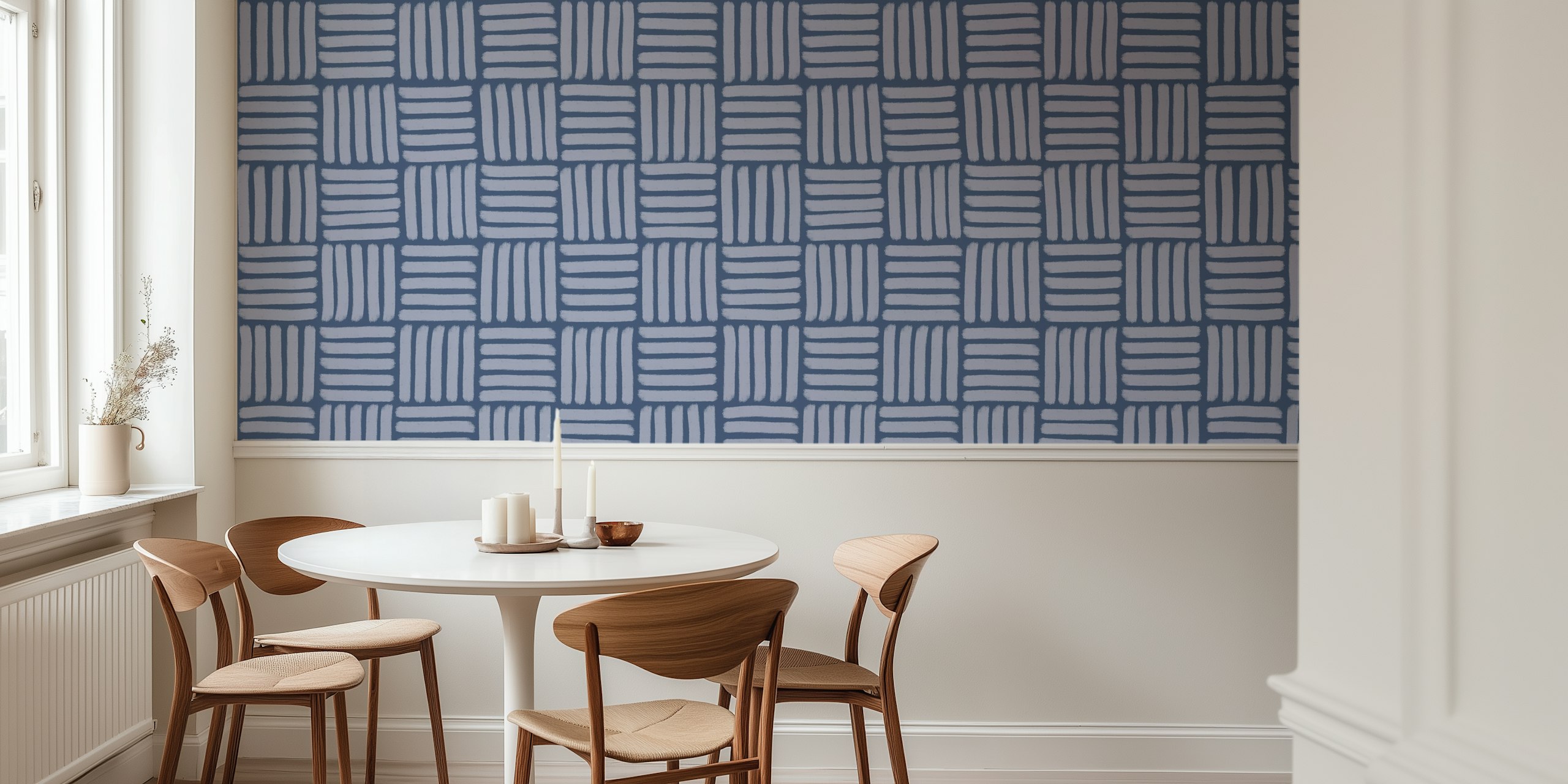 Papel de parede Basketweave on Blue em uma sala