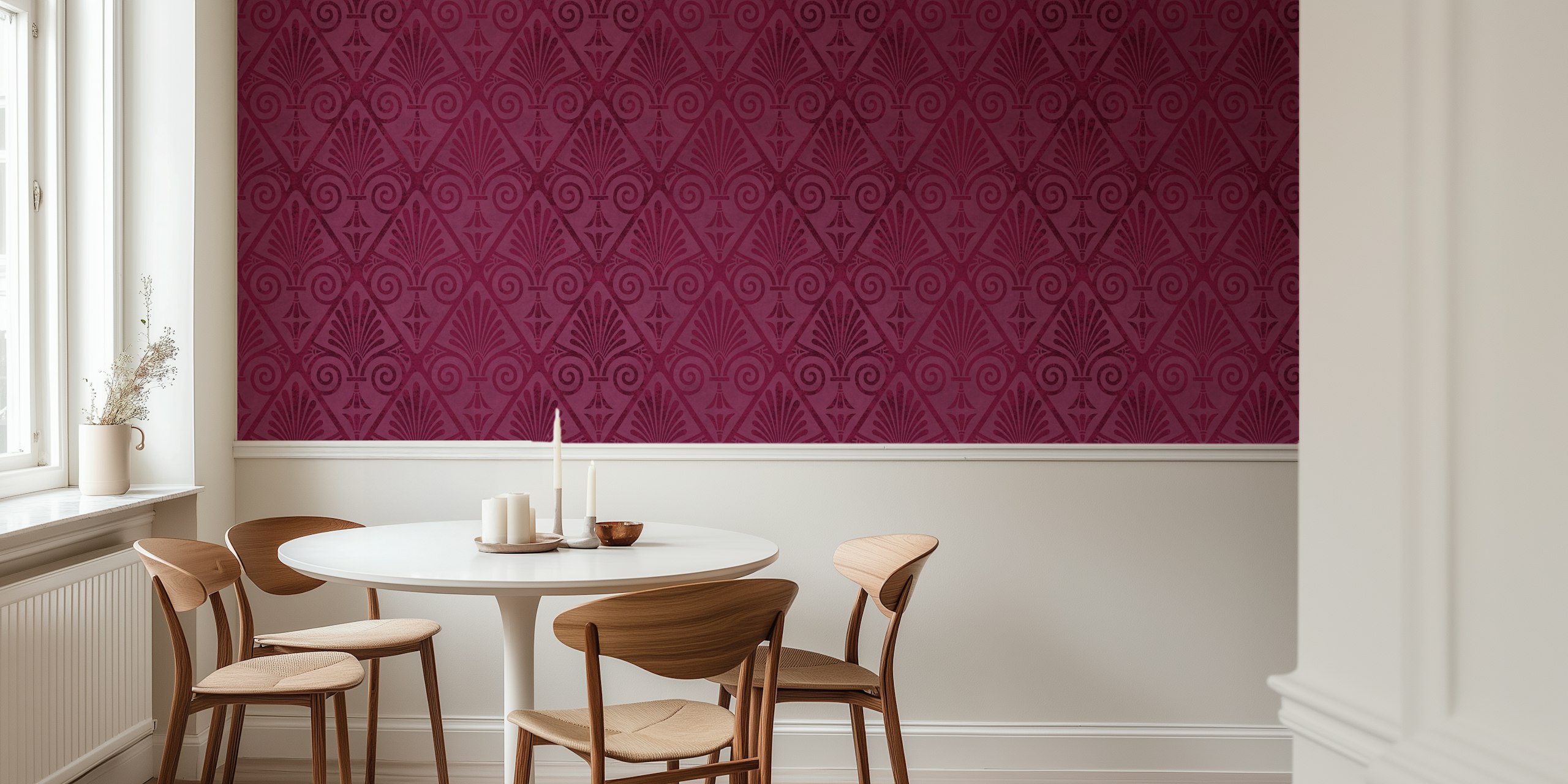 Art Deco Opulence Reverie wall mural in burgundy and crimson tones with geometric patterns