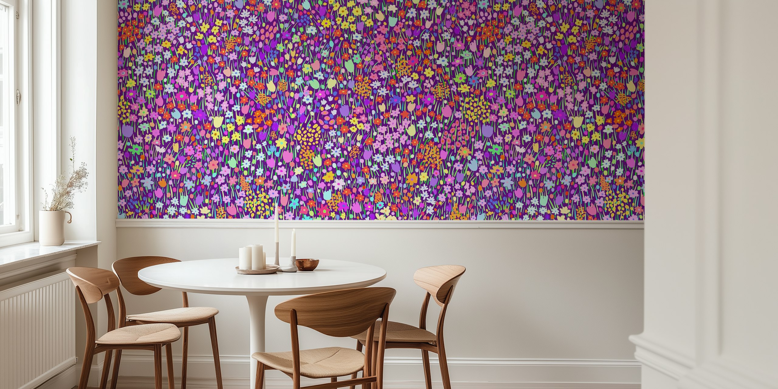 Colorful meadow wallpaper in a room