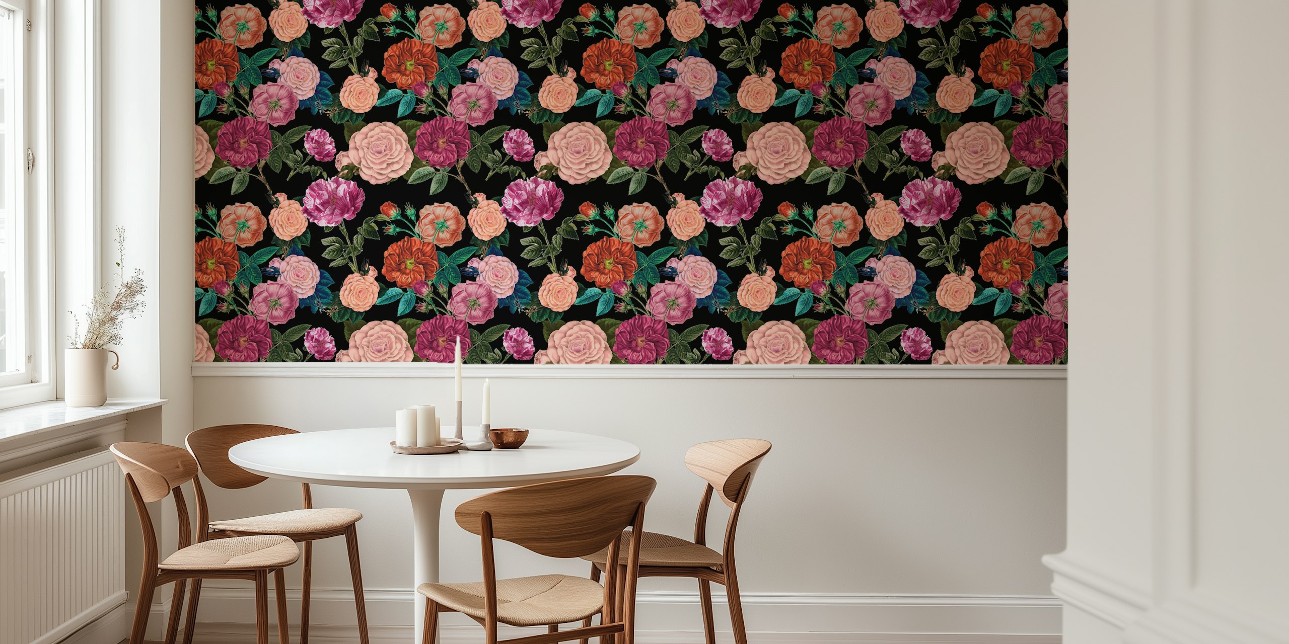 Elegant roses wallpaper design in a room