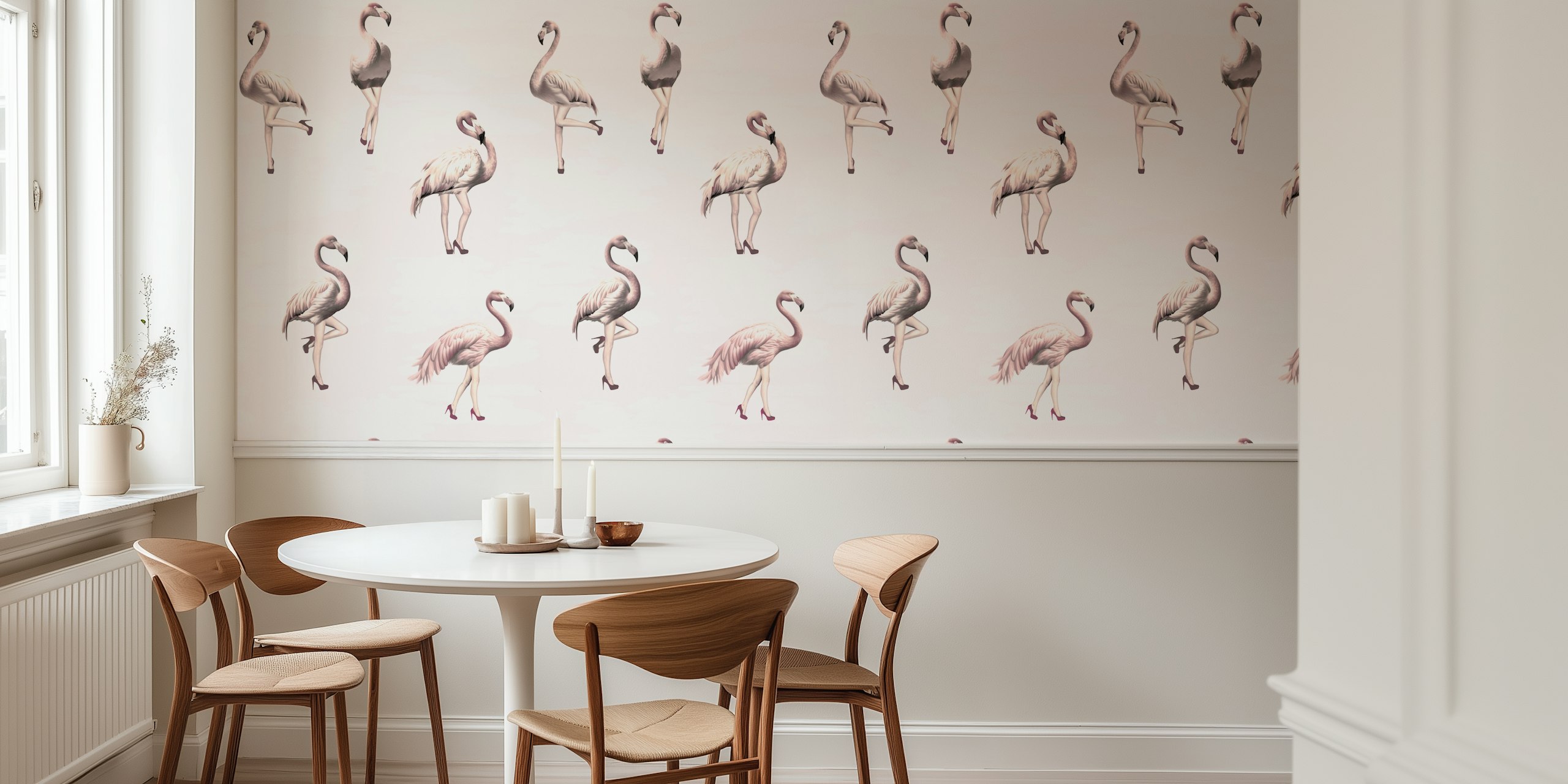Tapeta Flamingo girls w antique pink