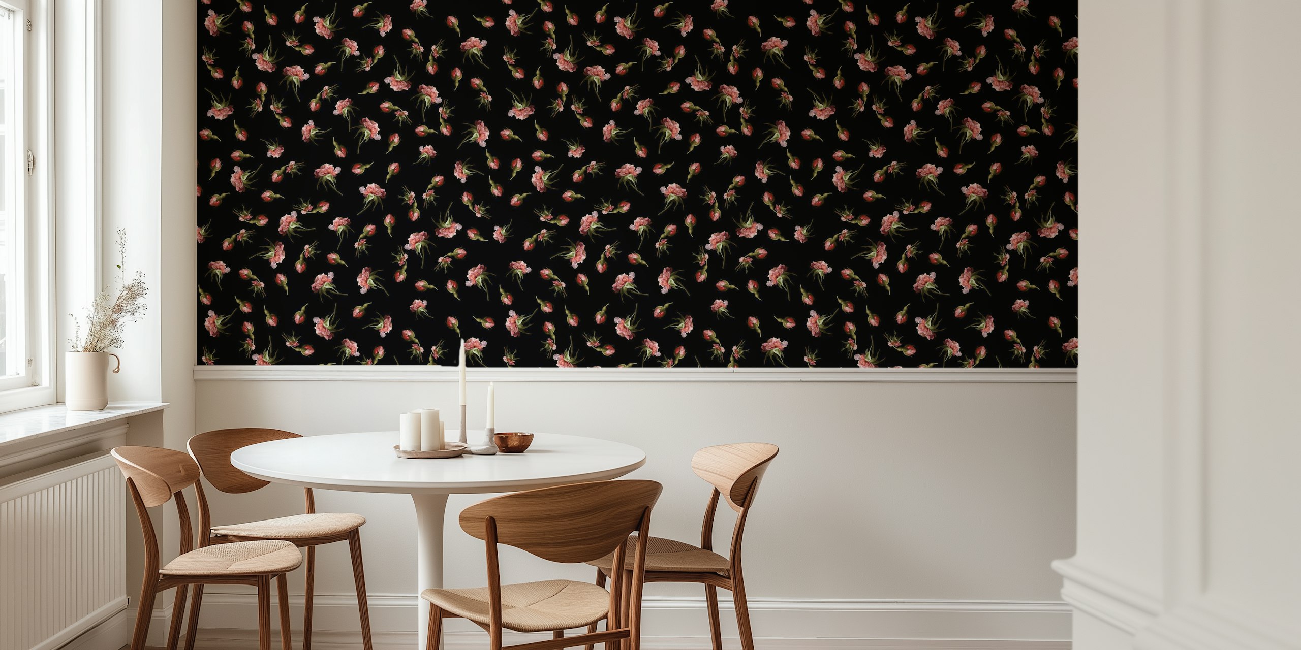 Midnight Rose Garden floral wallpaper in a room