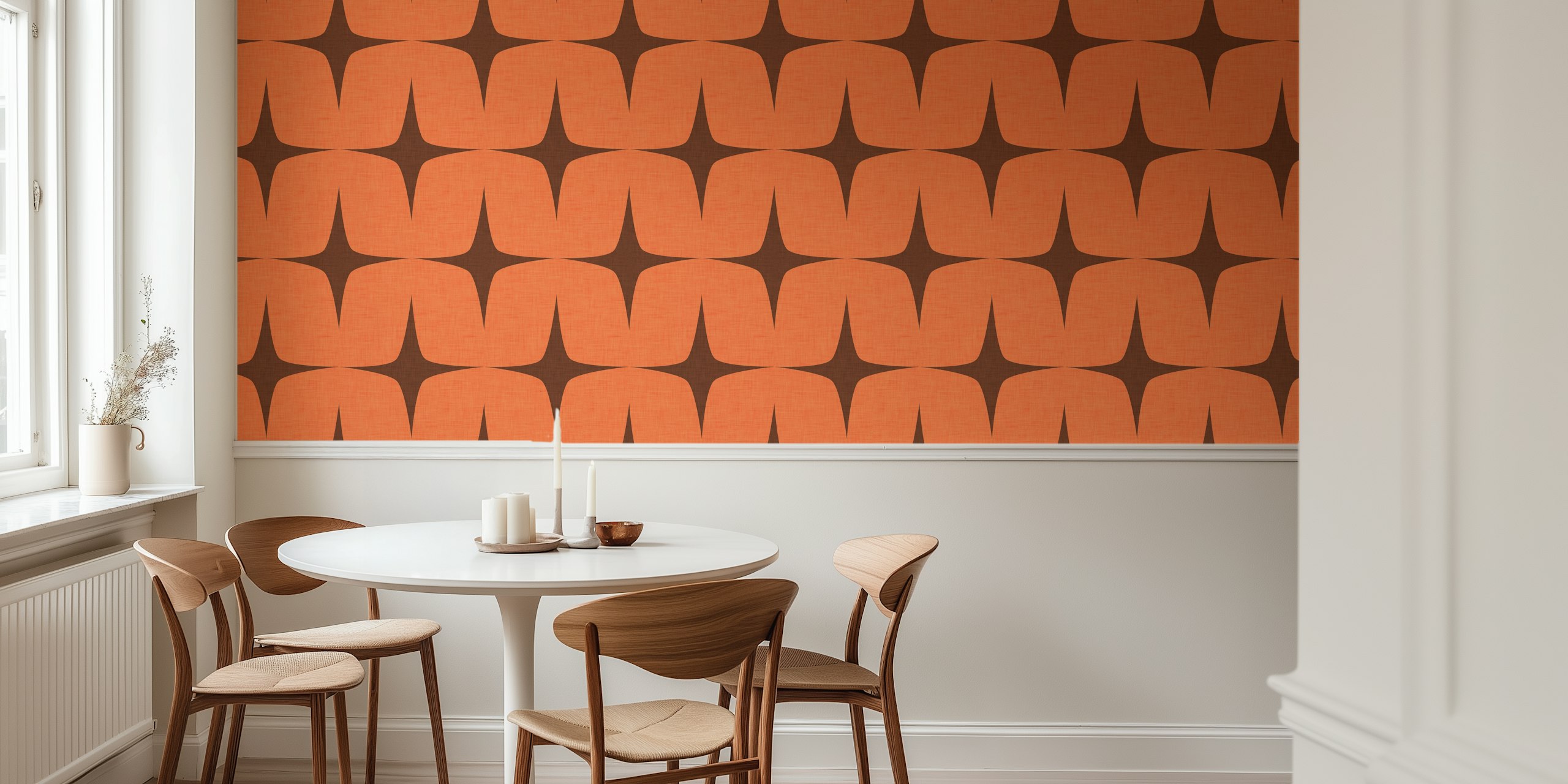 Apricity Starburst Coral Chocolate wallpaper in room