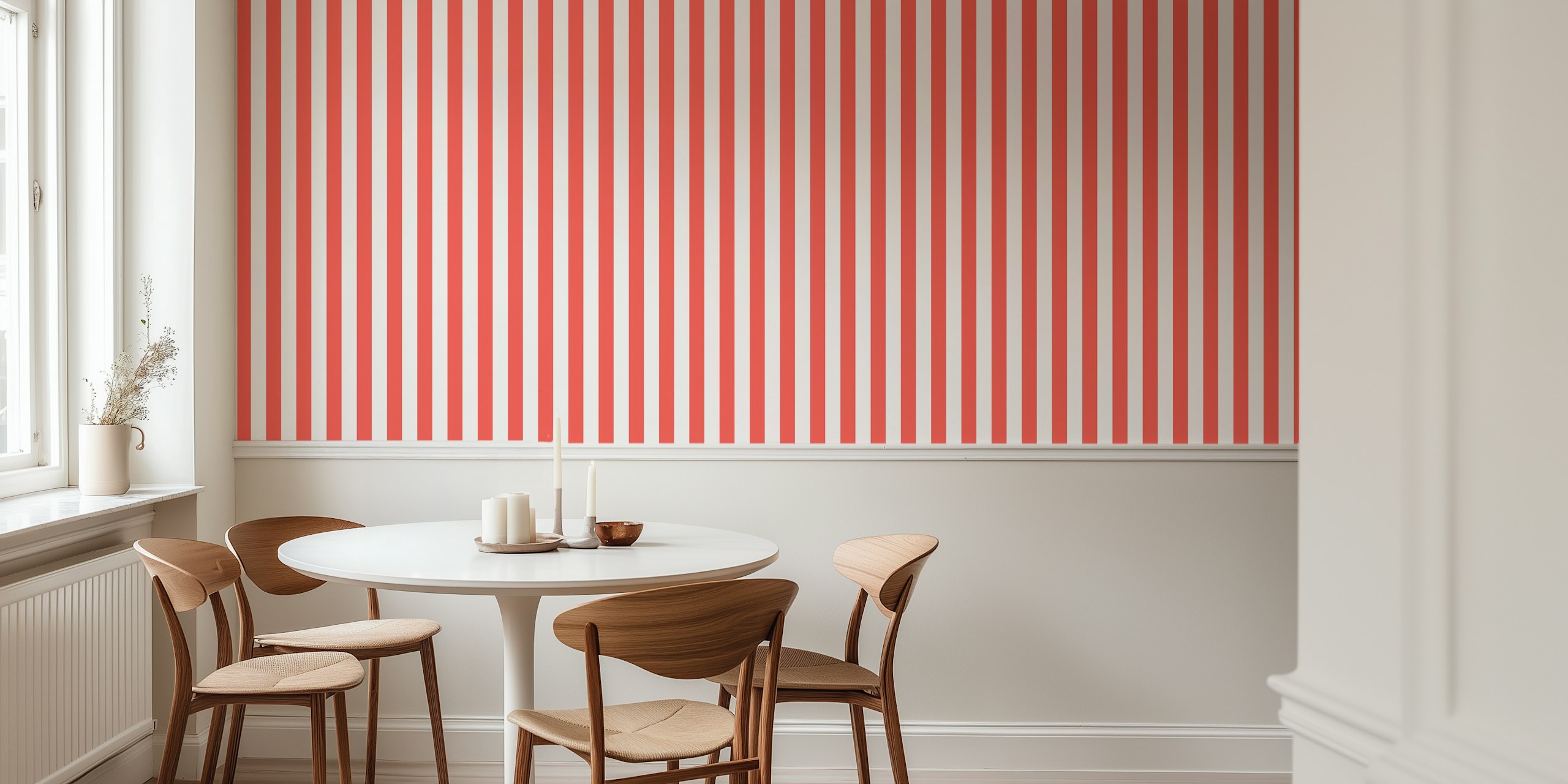Red and white striped wallpaper design