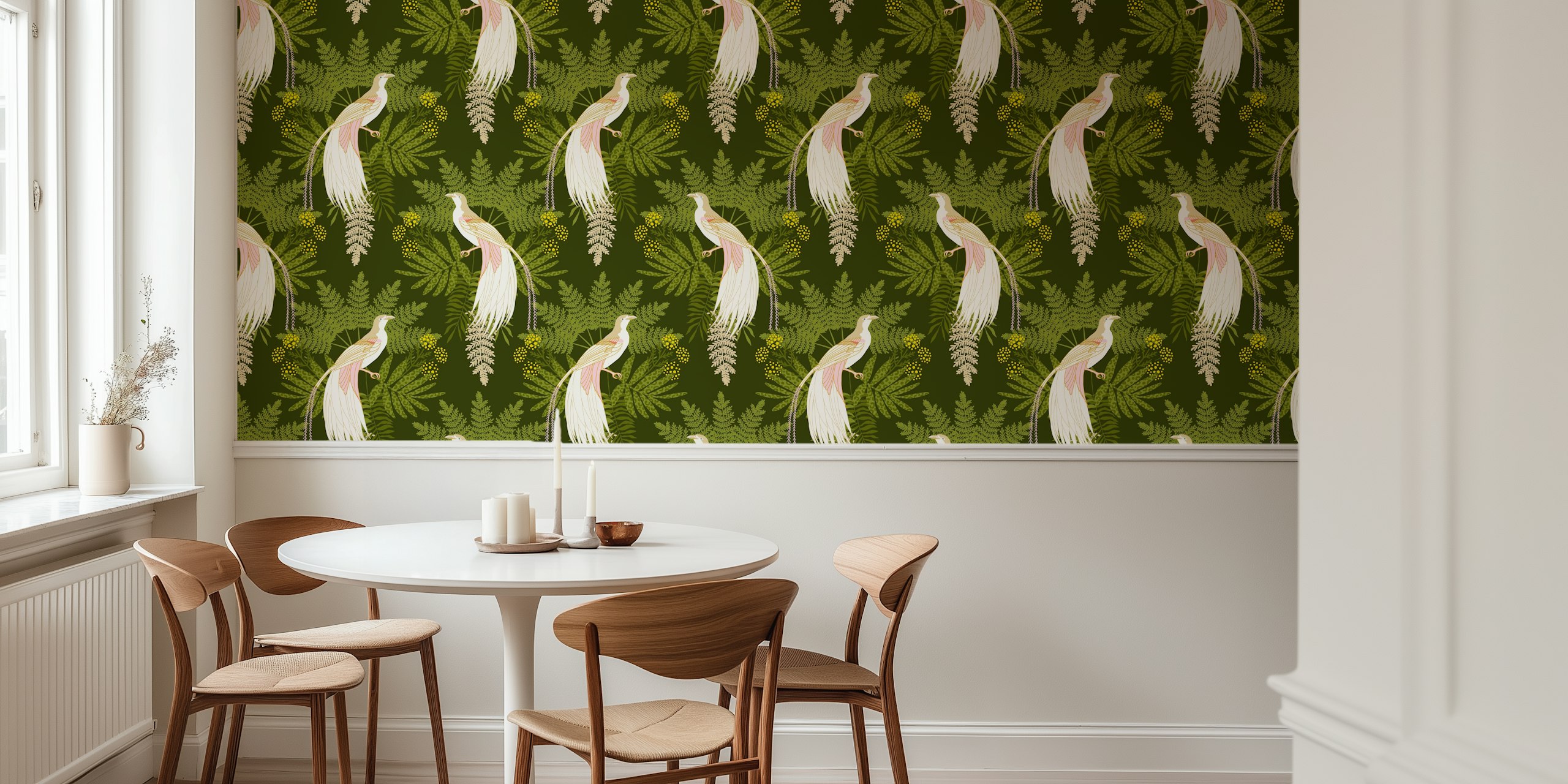 Tropical bird of paradise and greenery wall mural