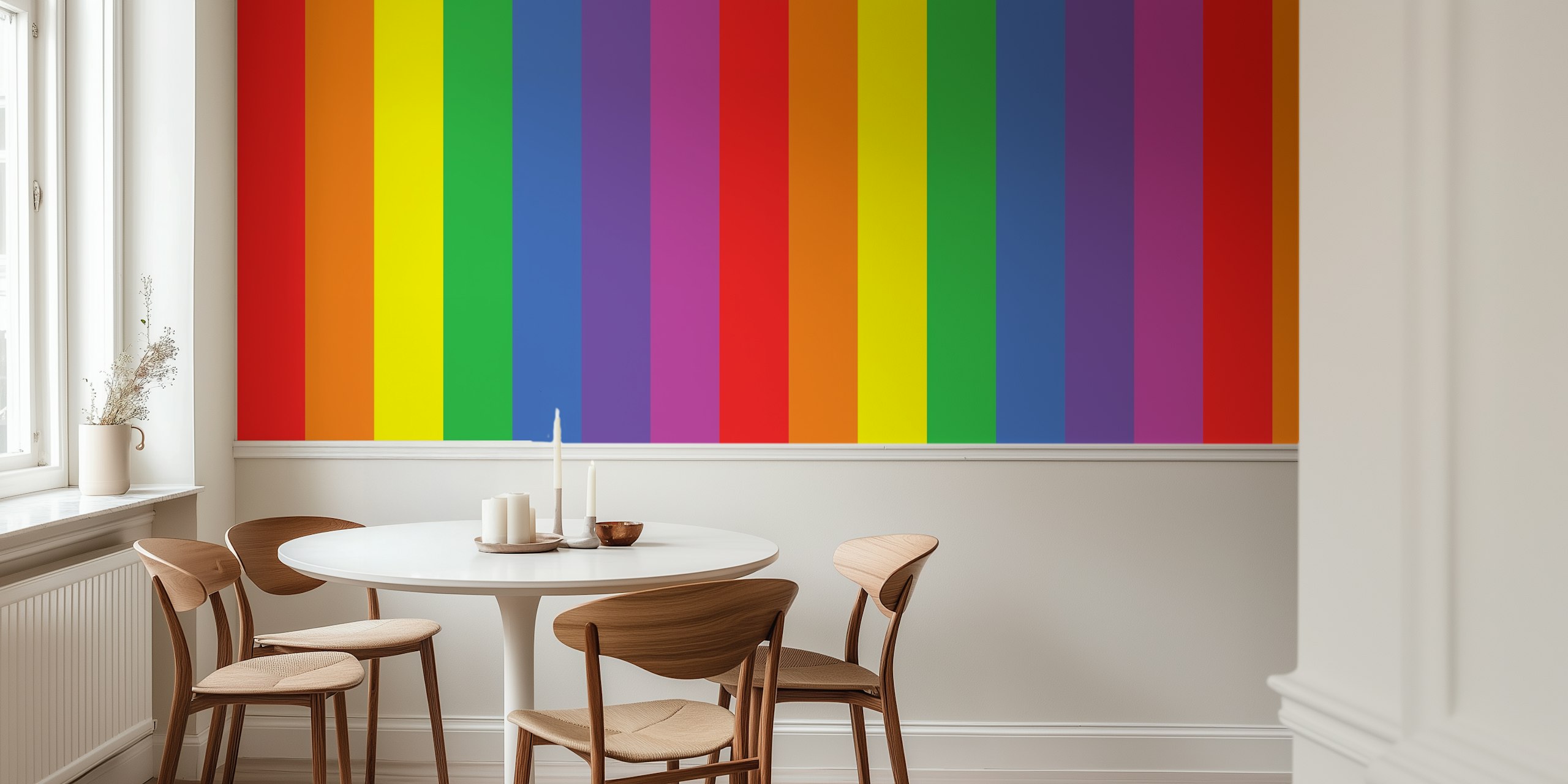 Rainbow stripes wallpaper displayed in a room