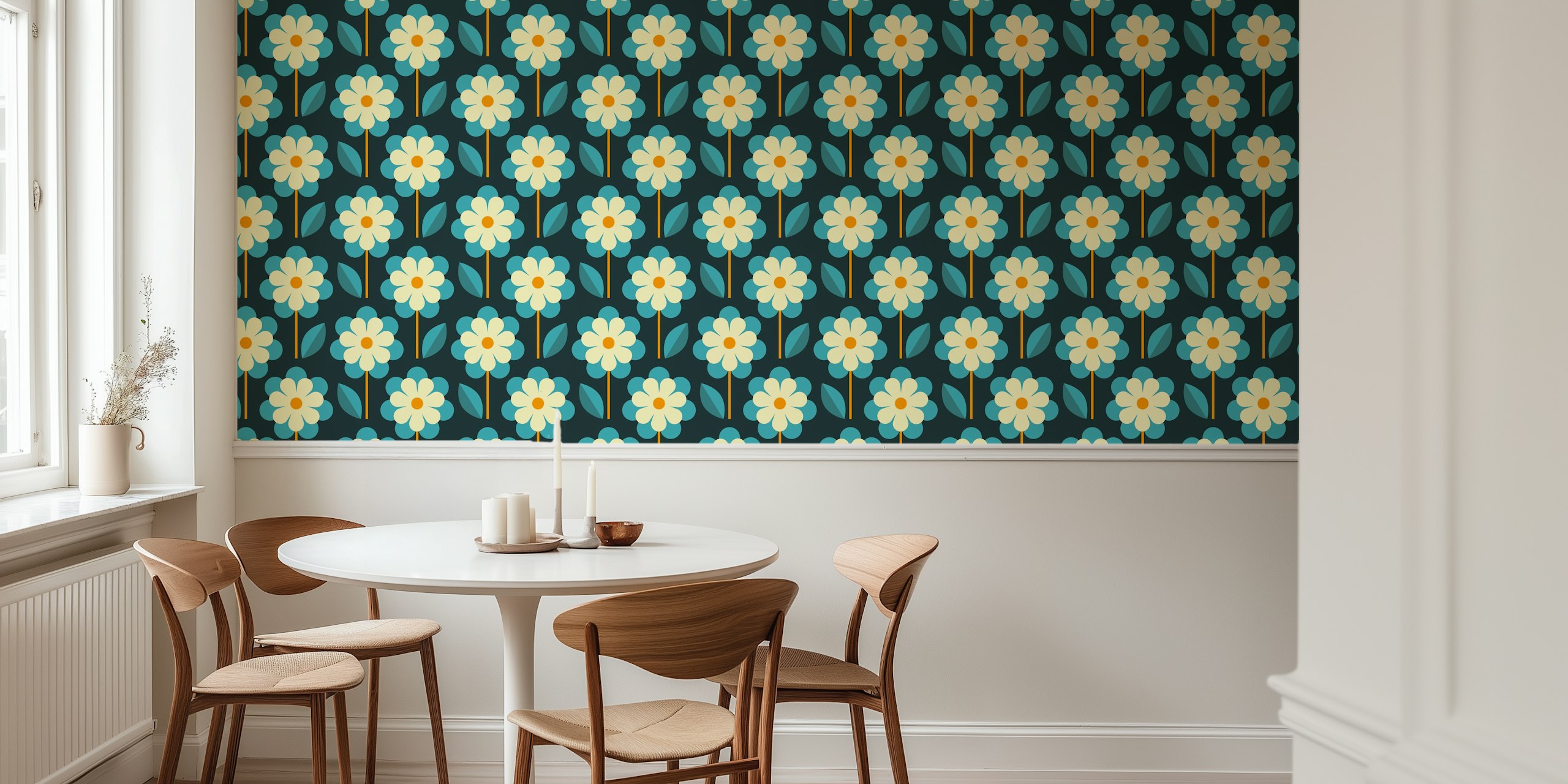 2814 B - skandinavisk / retro / granny daisies / blue