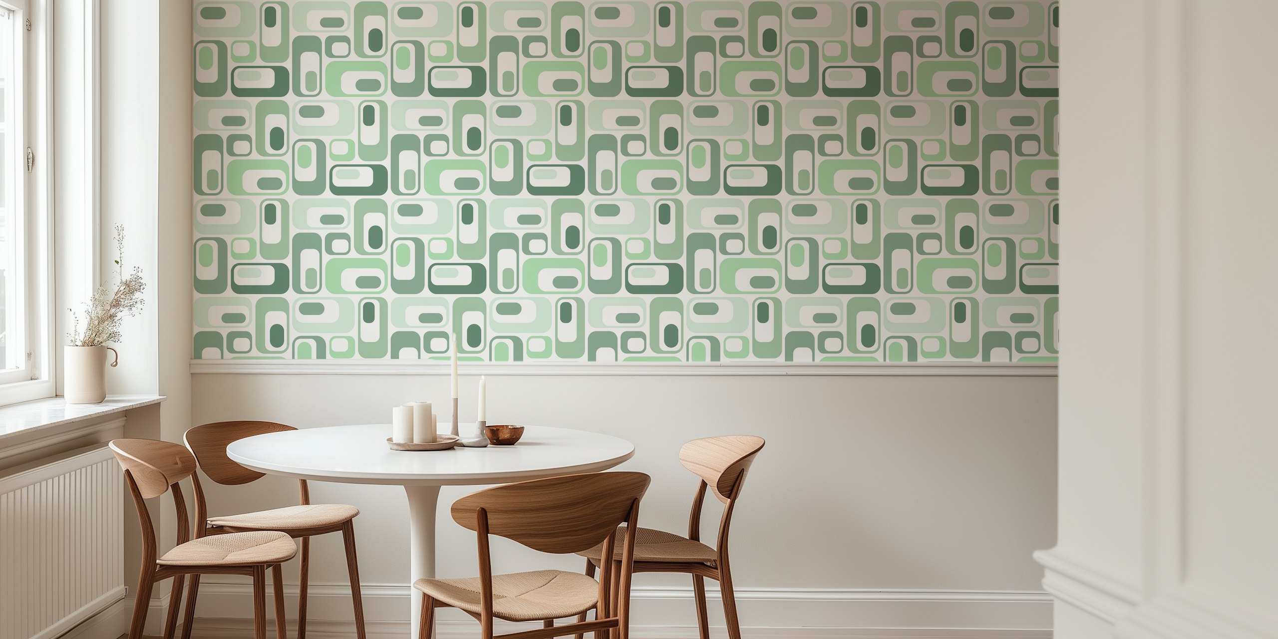 Retro Mod Ovals Mint Shades wallpaper in a room