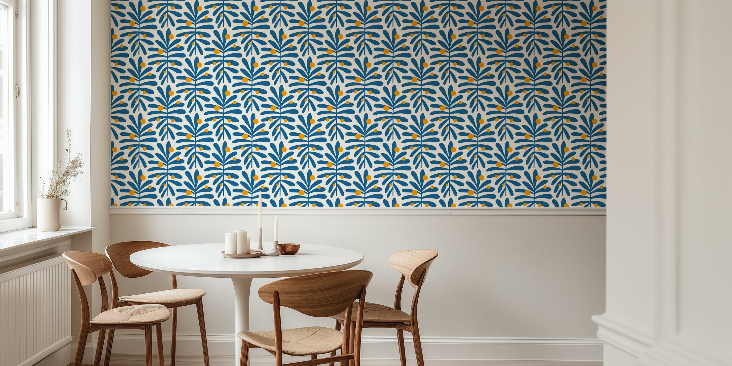 Abstract blue and yellow leaves wallpaper design