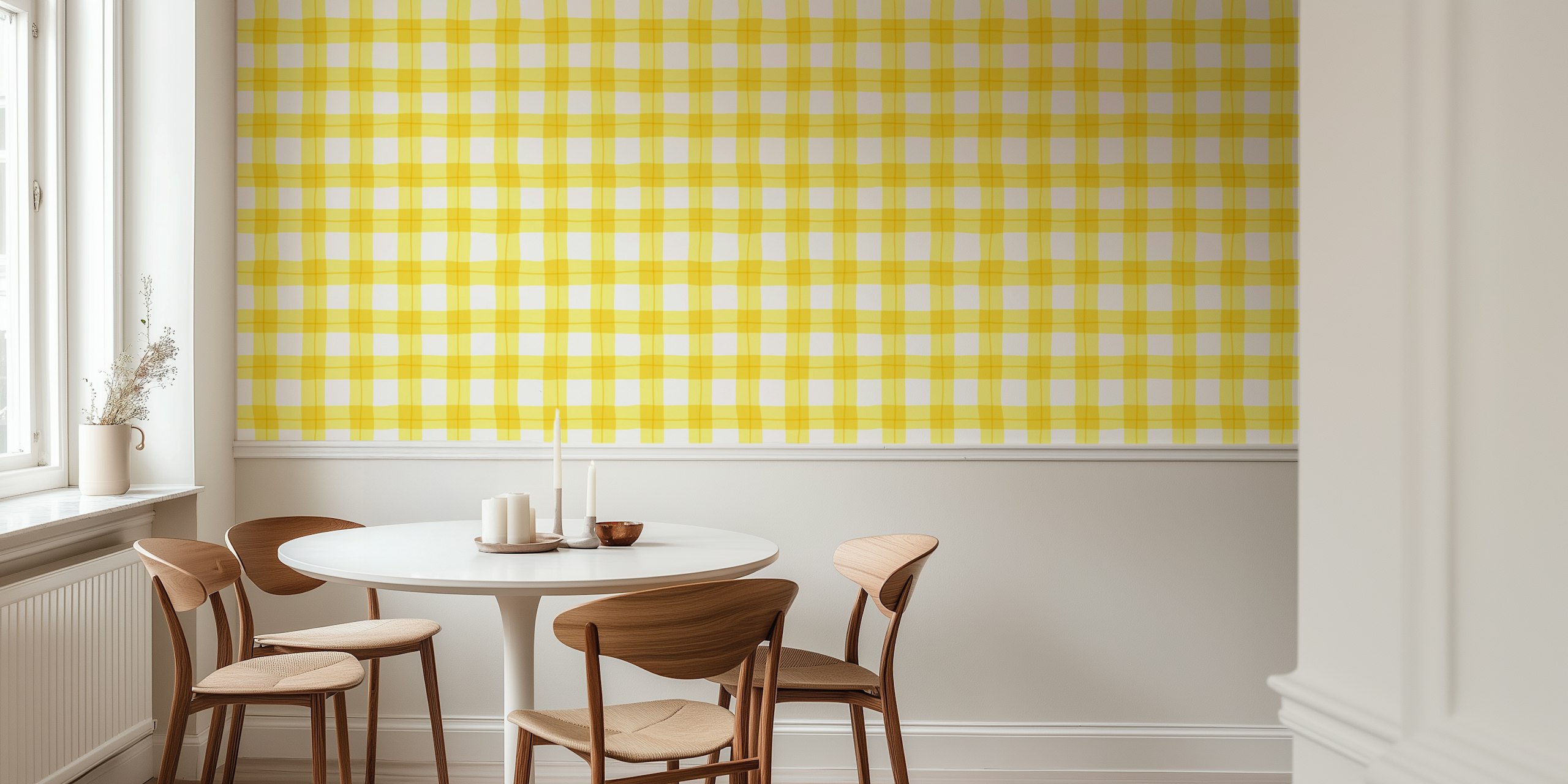 Yellow and white gingham pattern wallpaper