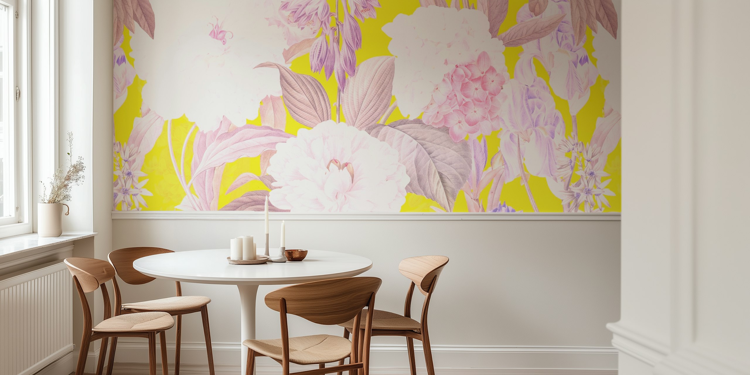 Floral wallpaper design in a room