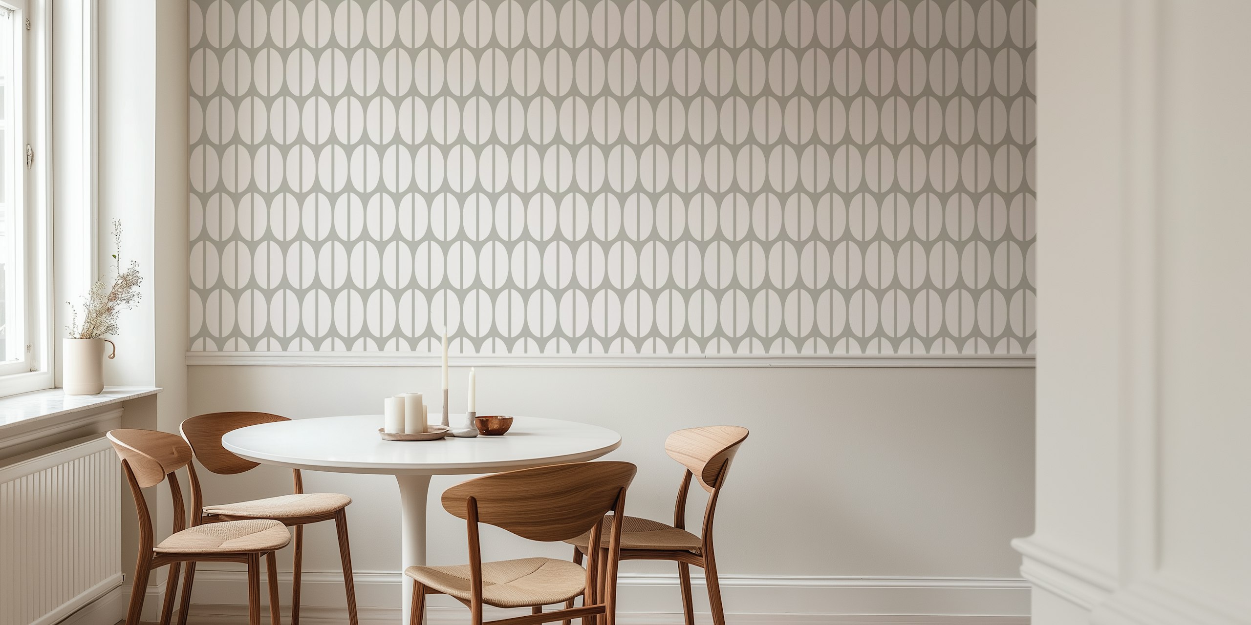 Scandi Coffee Beans Gray wall mural featuring abstract coffee bean shapes in a minimalist design