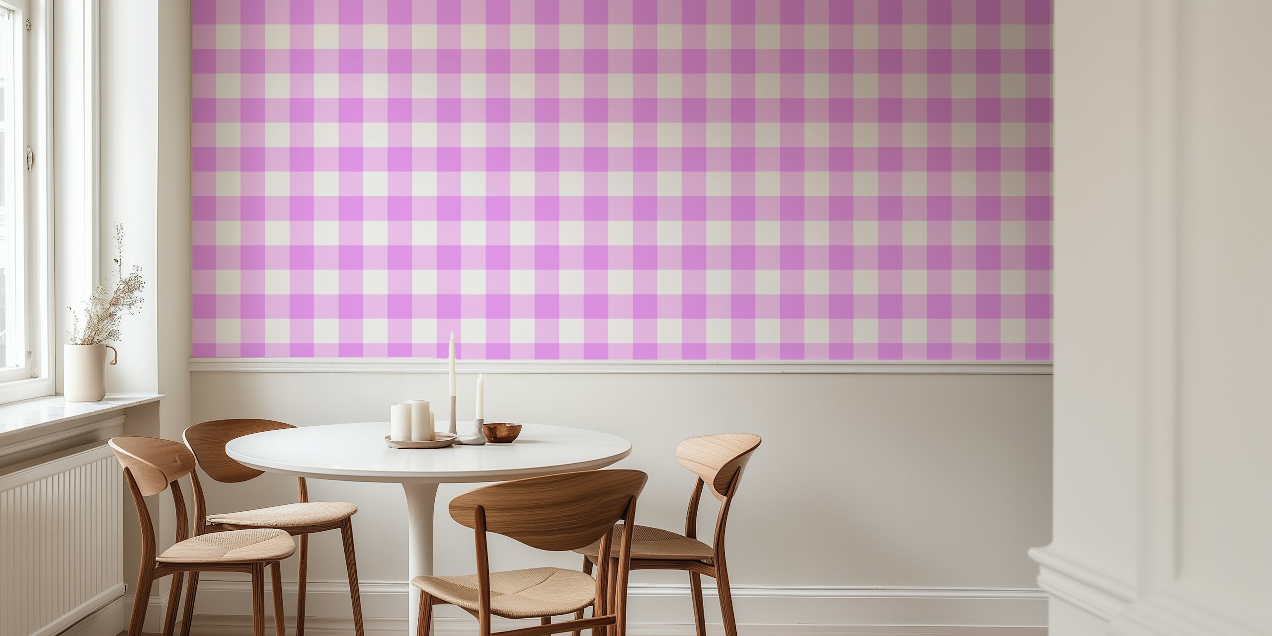 Pale Squares paarse wallpaper in een kamer