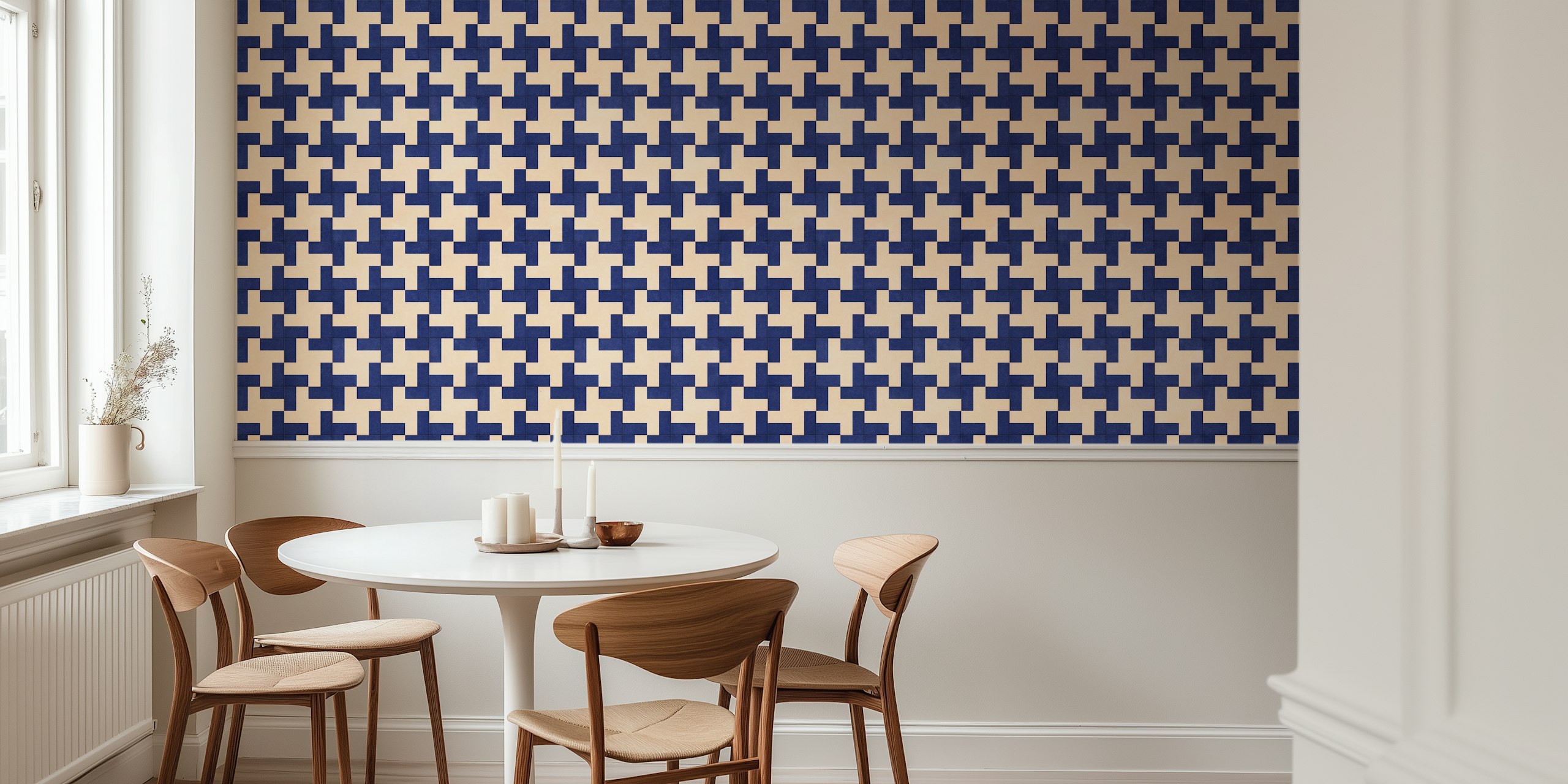 Ναυτικό Και Εκρού Γεωμετρικό Tiles 013 A - Pepita Μοτίβο Τοίχου