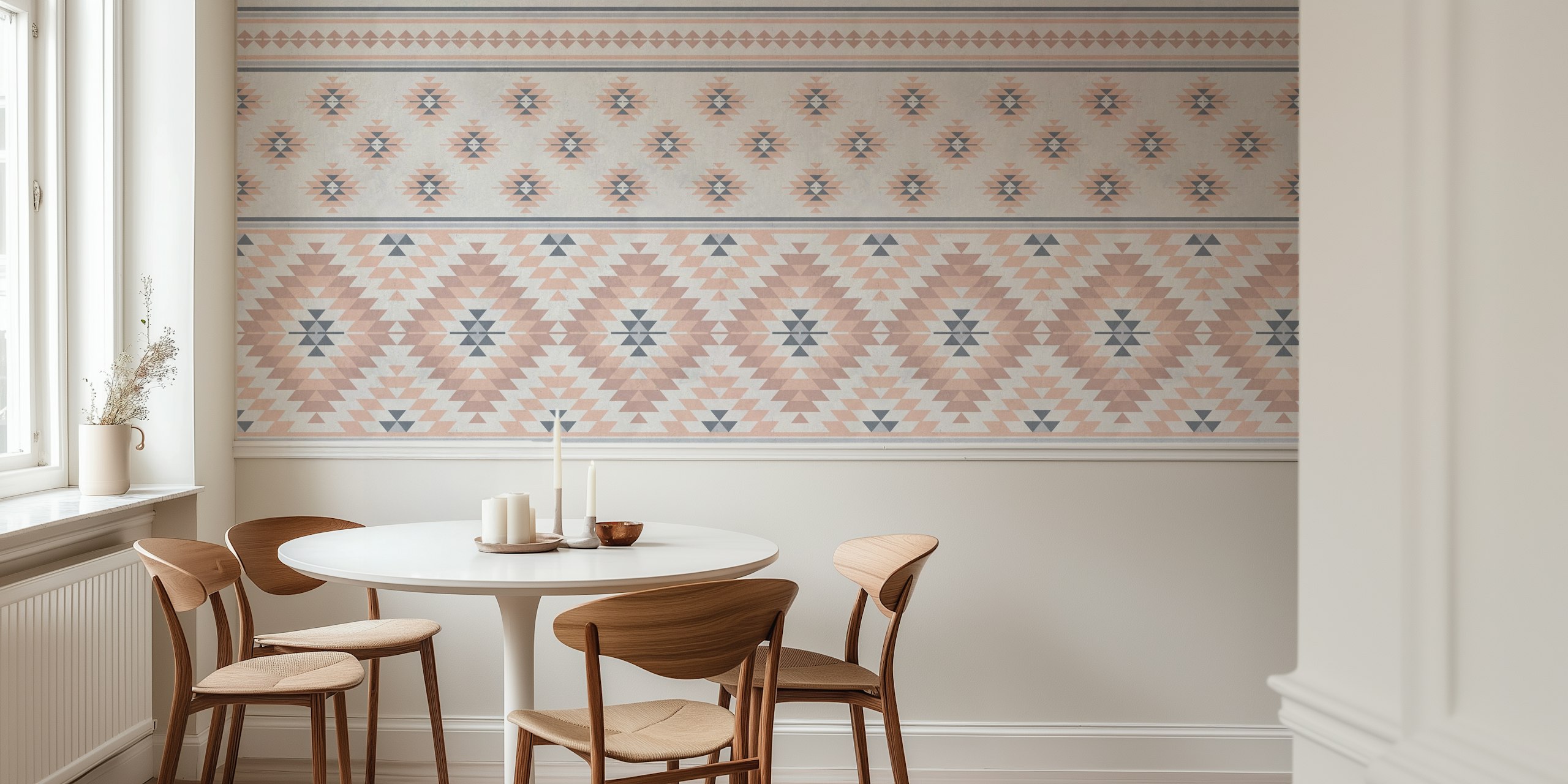 Mural de parede Kilim Stripes em Blush Pink Grey com padrões étnicos