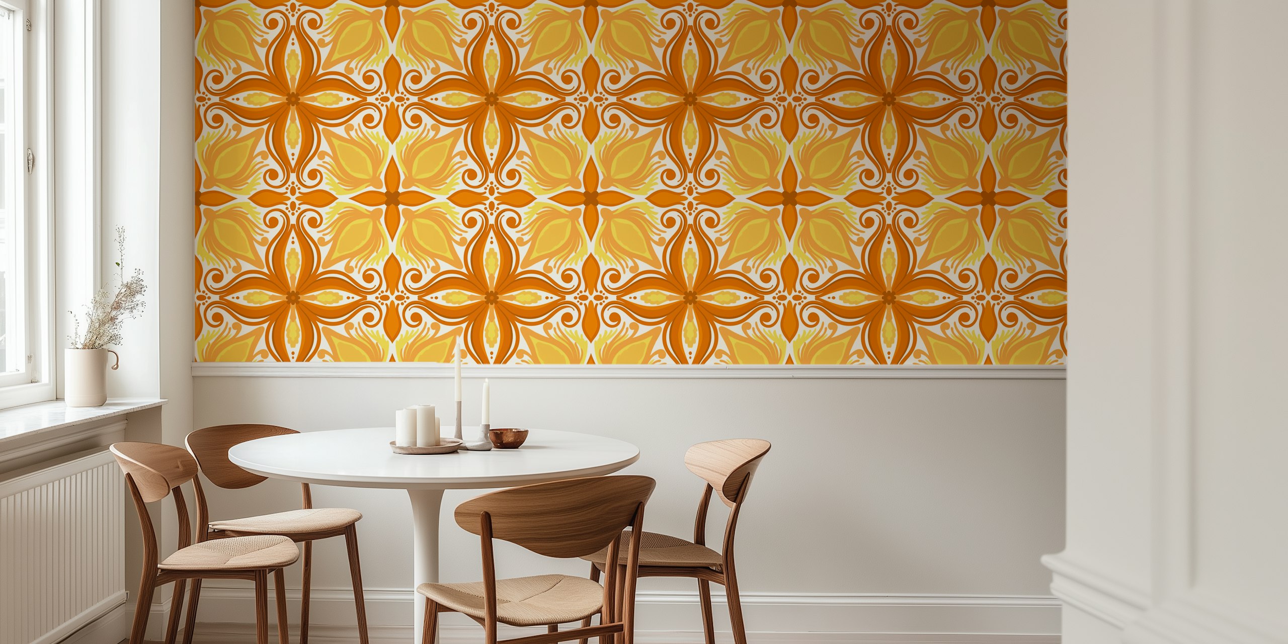 Fotomurais paisagistícos Padrão de azulejo amarelo e laranja ornamentado