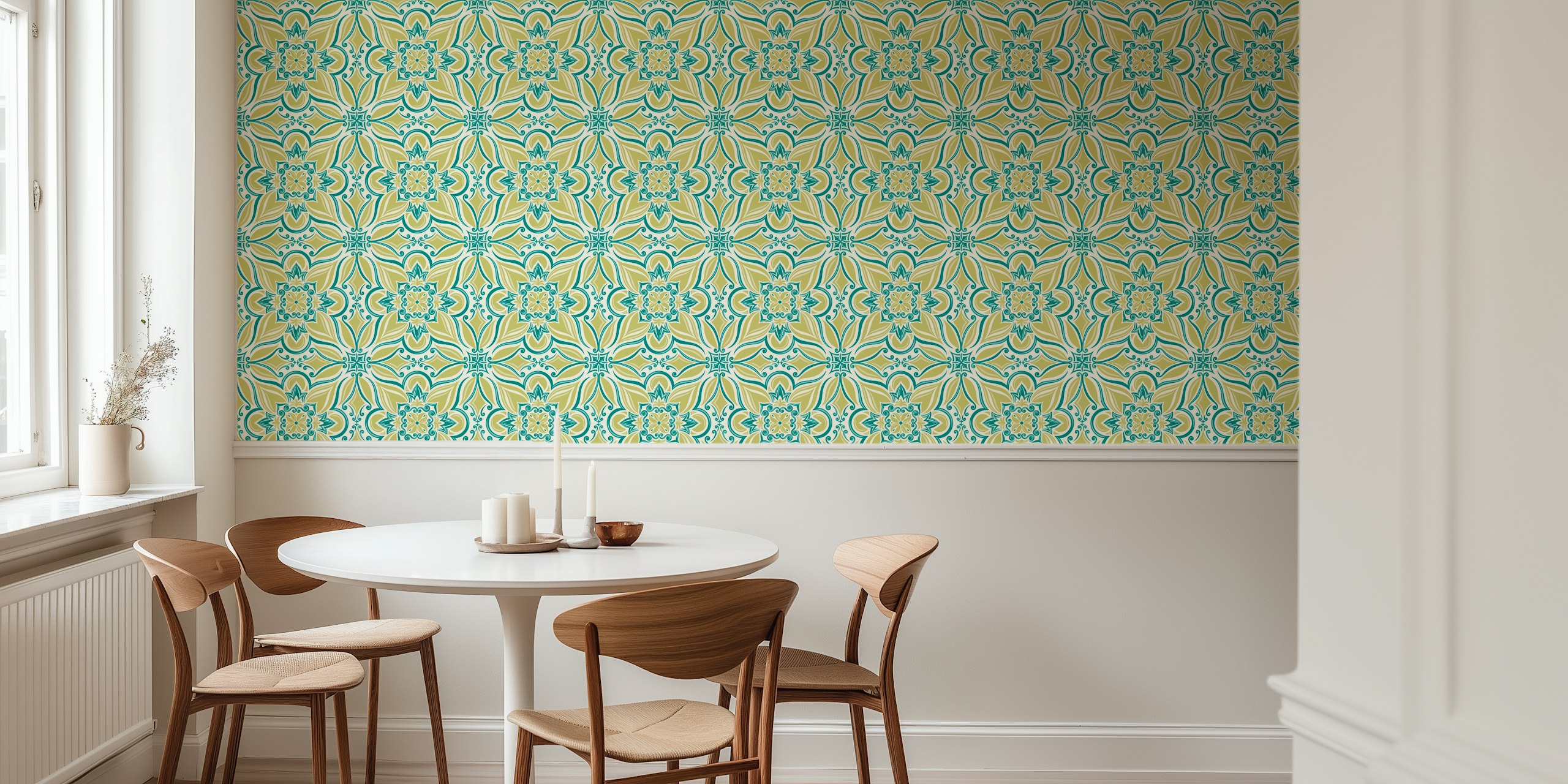 Coastal Mediterranean Tilework wallpaper in a room