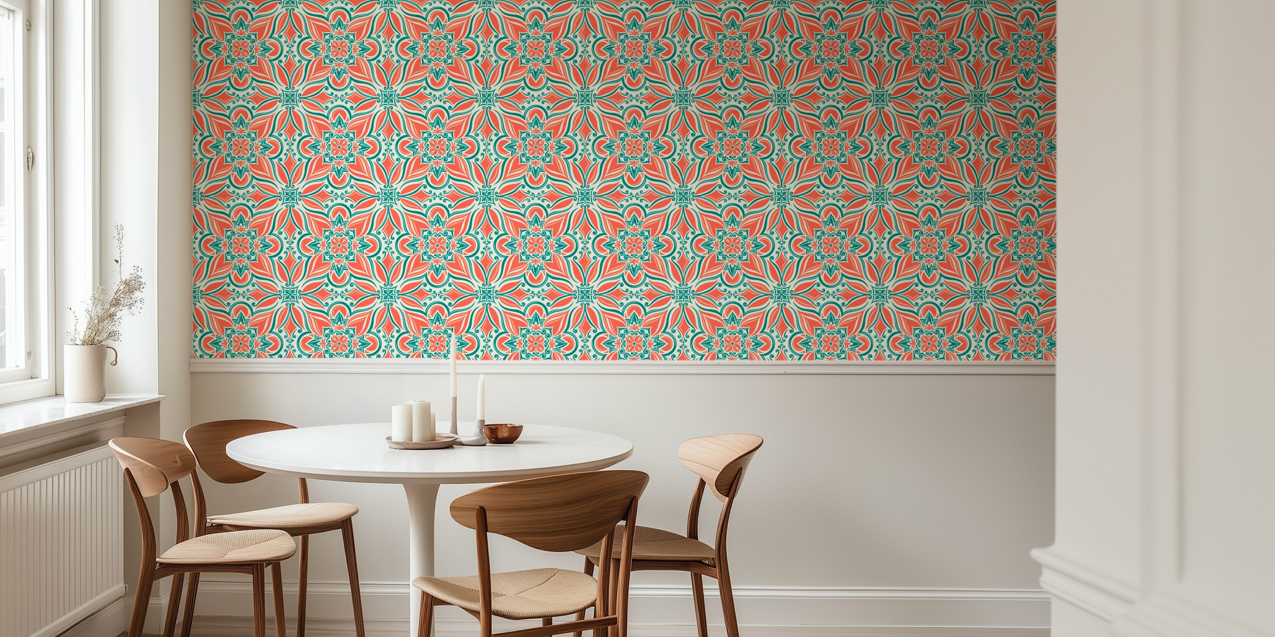 Koralli oranssi Mediterranean coastal tilework tapetti