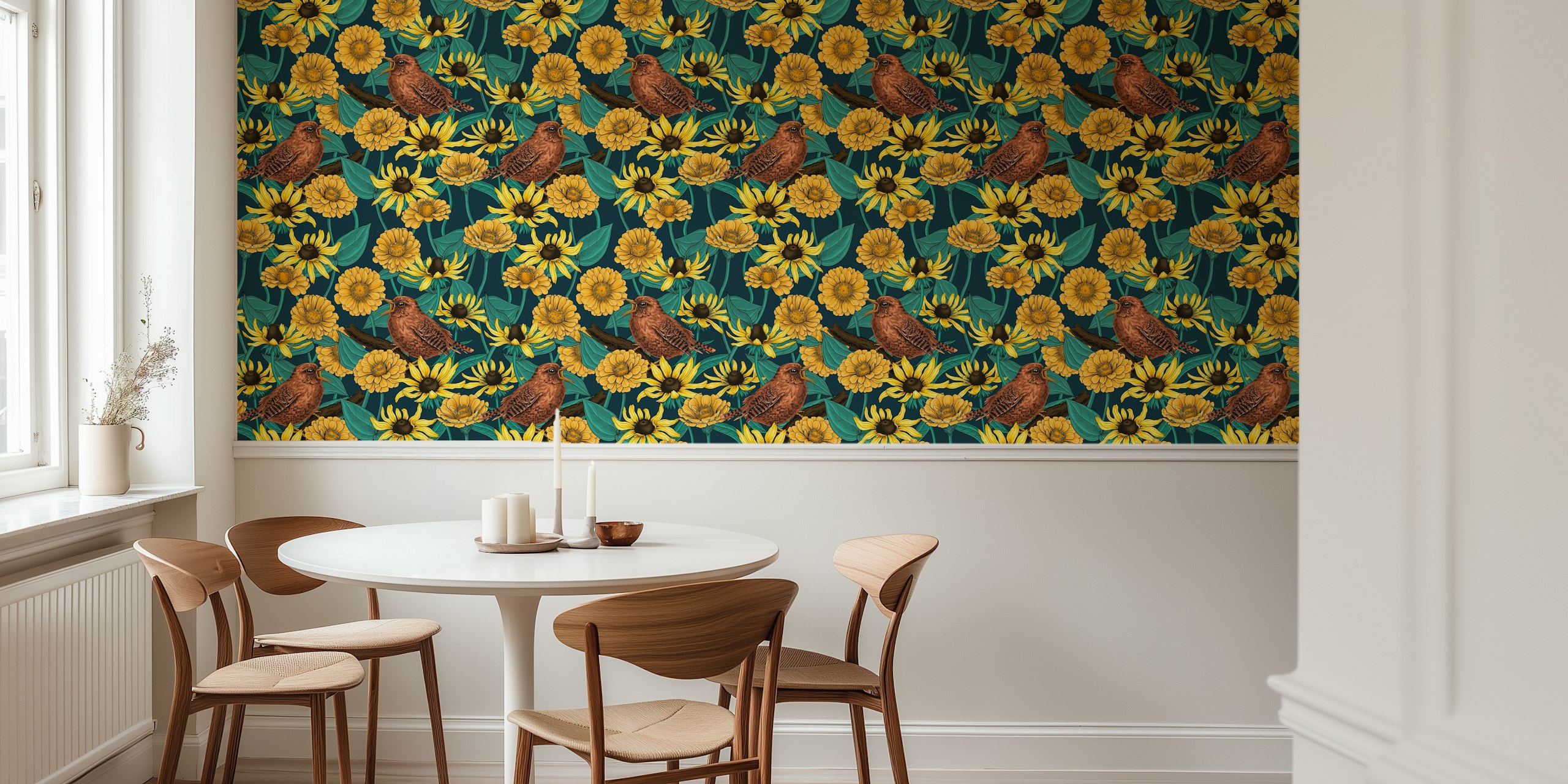 Wrens and flowers design tapety v pokoji