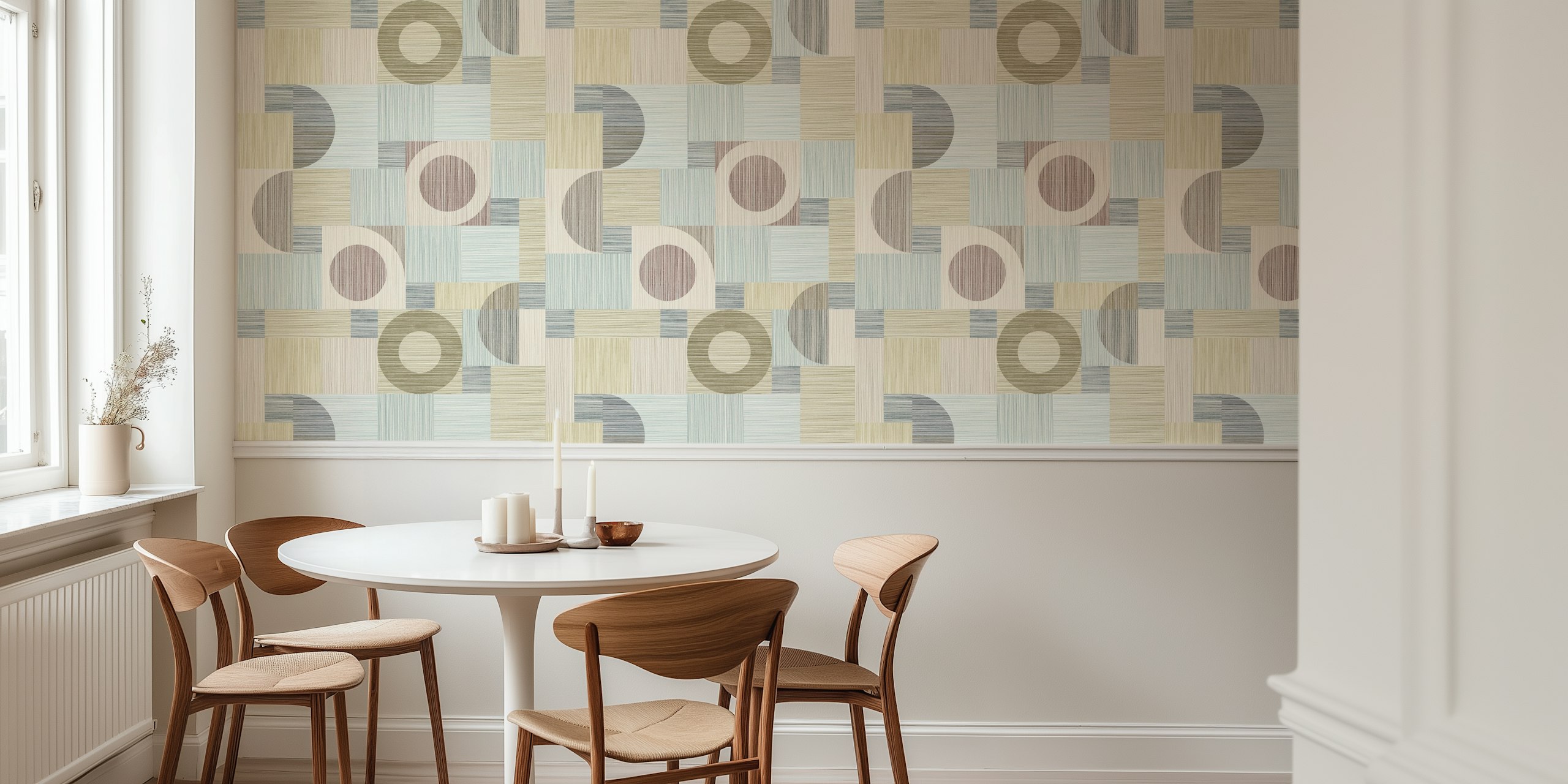 Fototapeta Geo-Stripes s béžovými a šedými geometrickými pruhy a kruhy