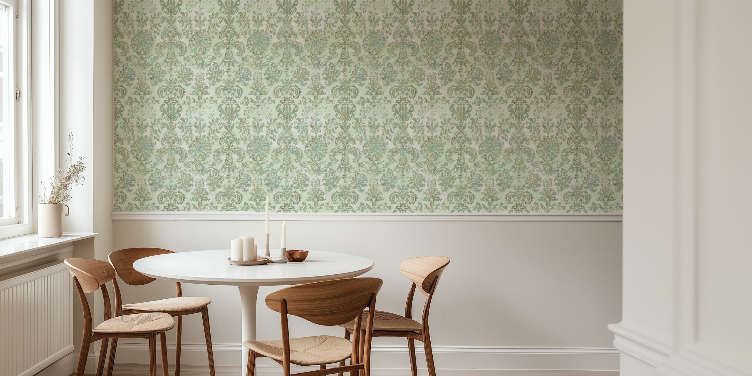 Grunge damask pattern σε ταπετσαρία φασκομηλιά μέντα