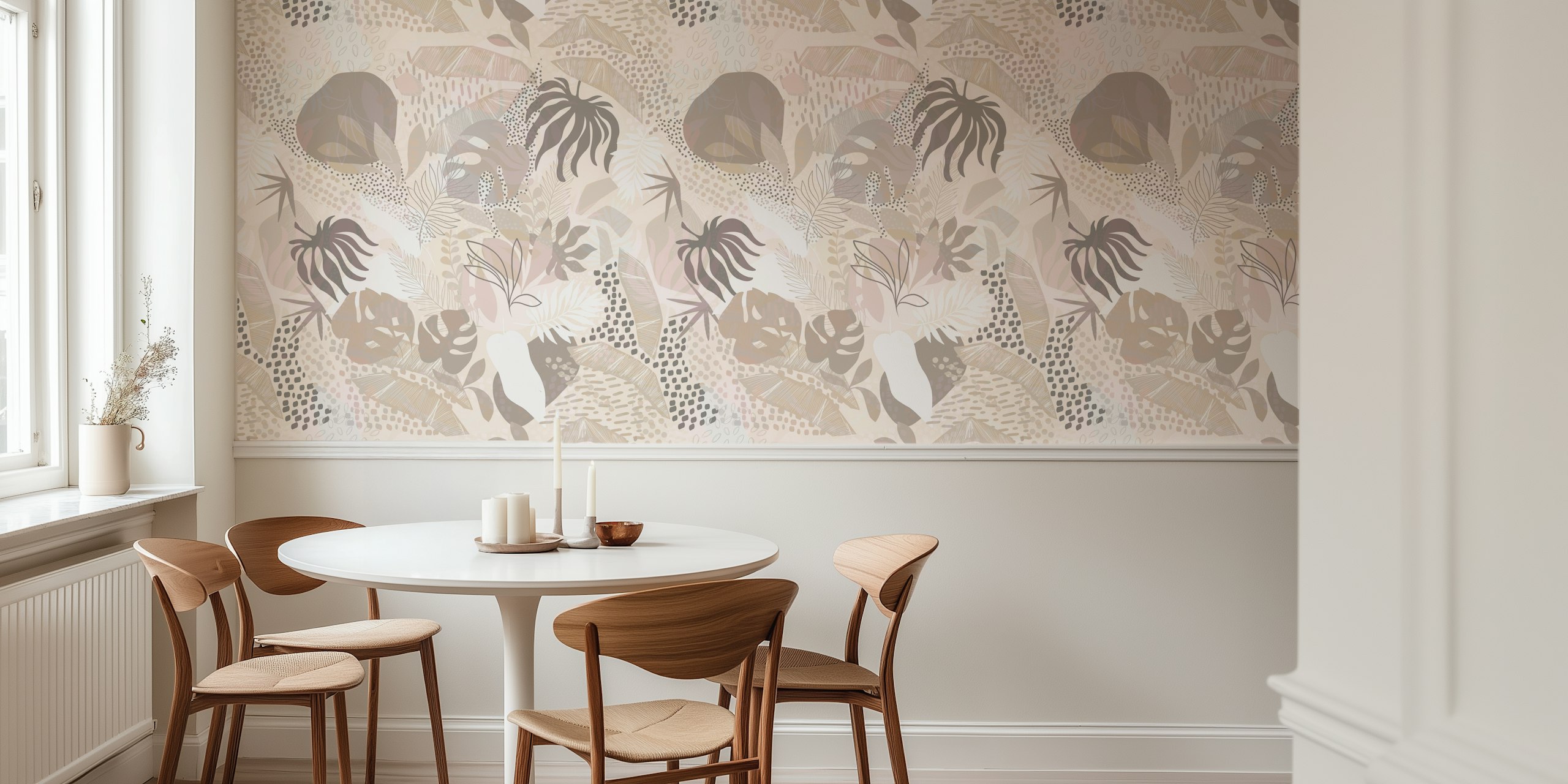 Ανοιχτόχρωμο Tropical Boho Foliage Τοιχογραφία Με Λεπτά Φυτικά Σχέδια