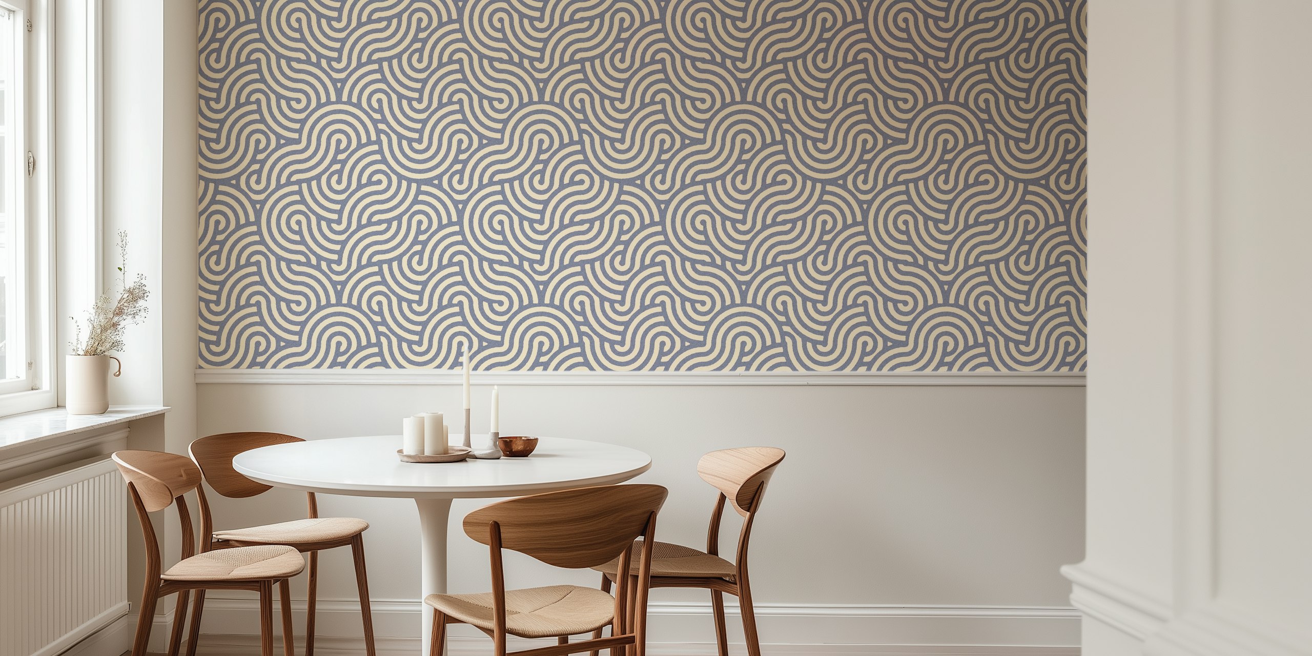 Carta Da Parati Swirl Steel E Oat In Una Stanza