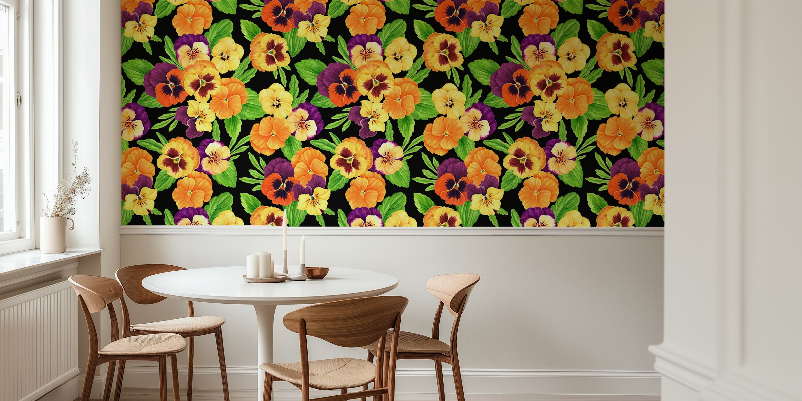 Pansies on black wallpaper design