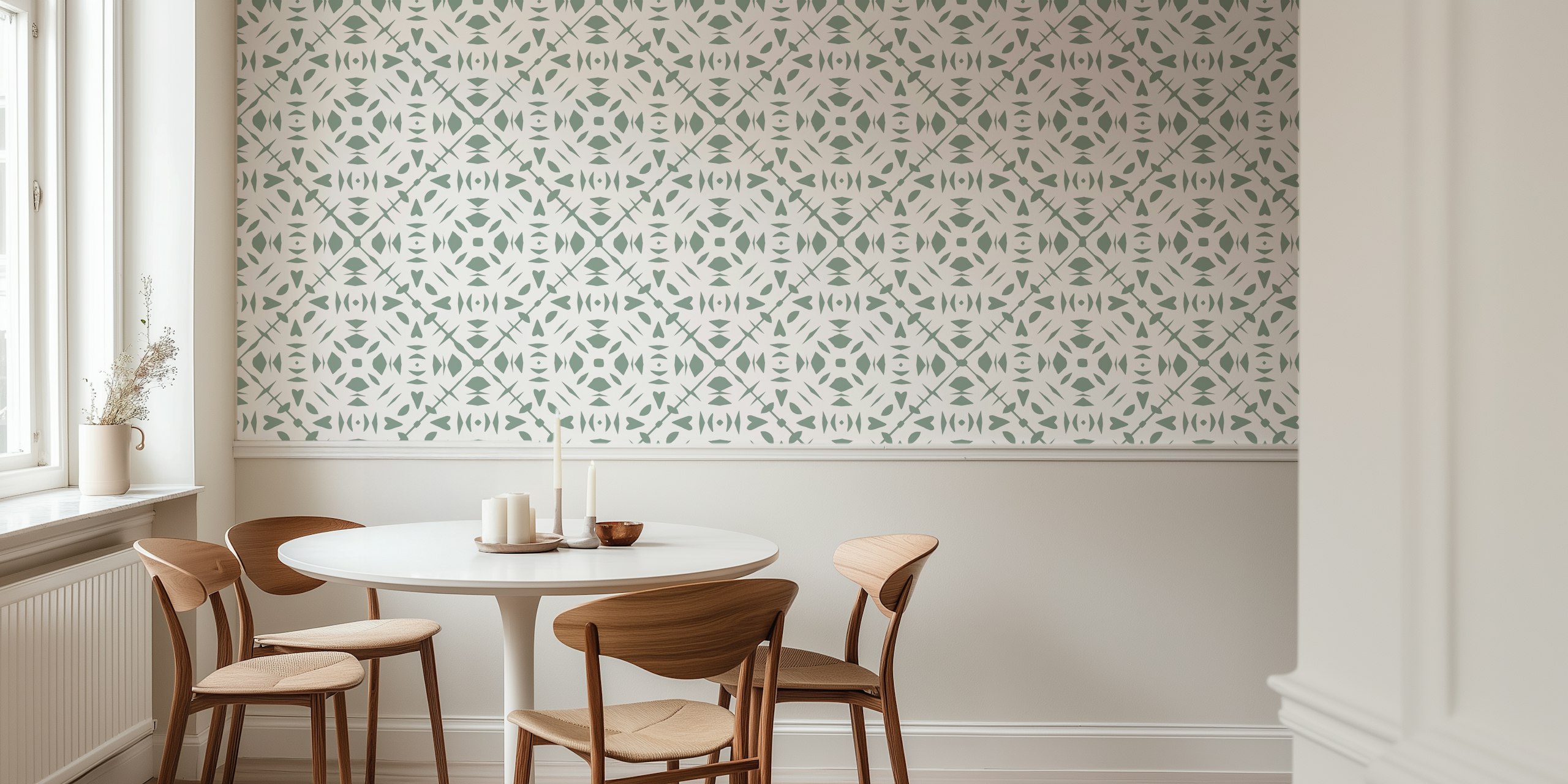 Papercut sage beige wallpaper in a room