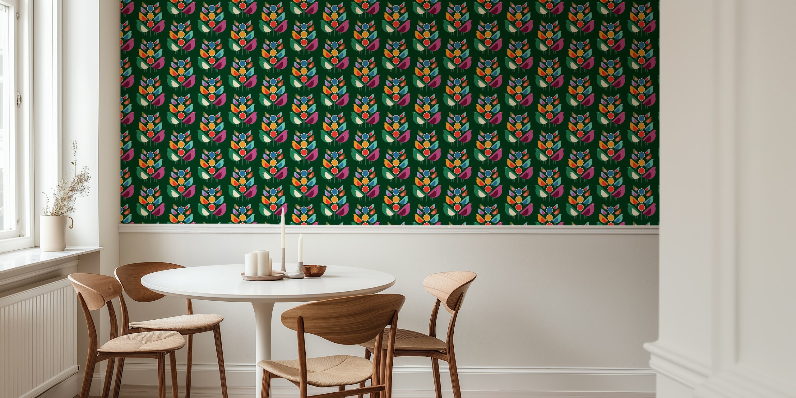 Mid Century Bird Blooms tapet i et rom