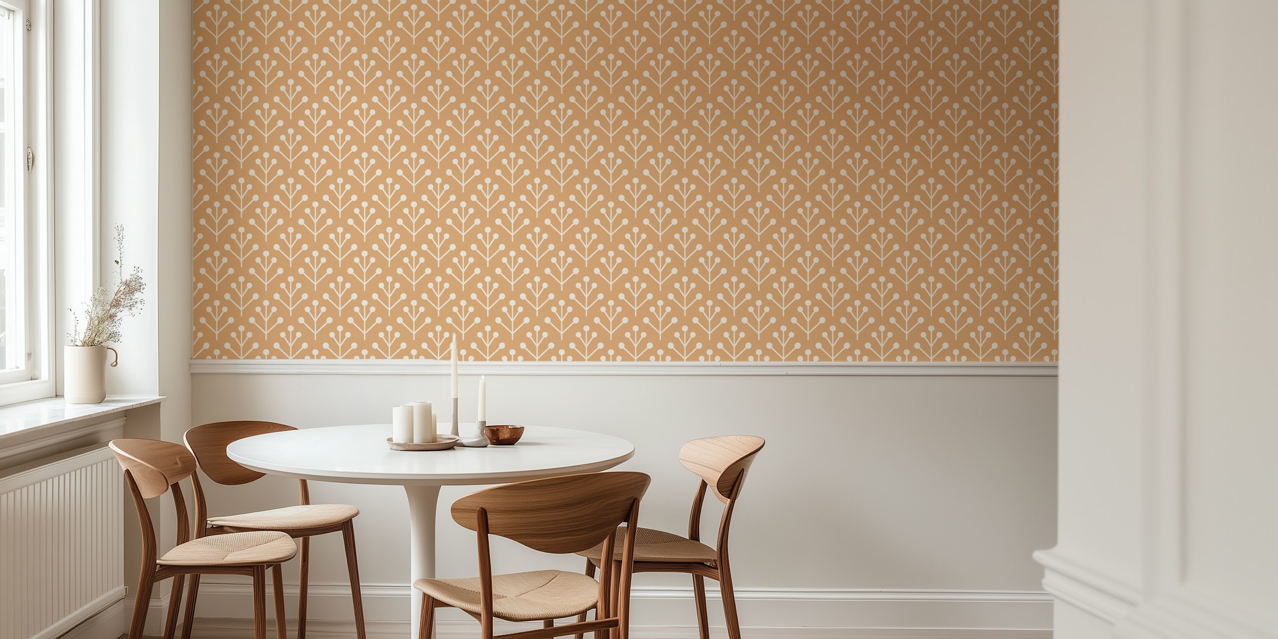 Berry Twig Scandi yellow beige wallpaper in a room