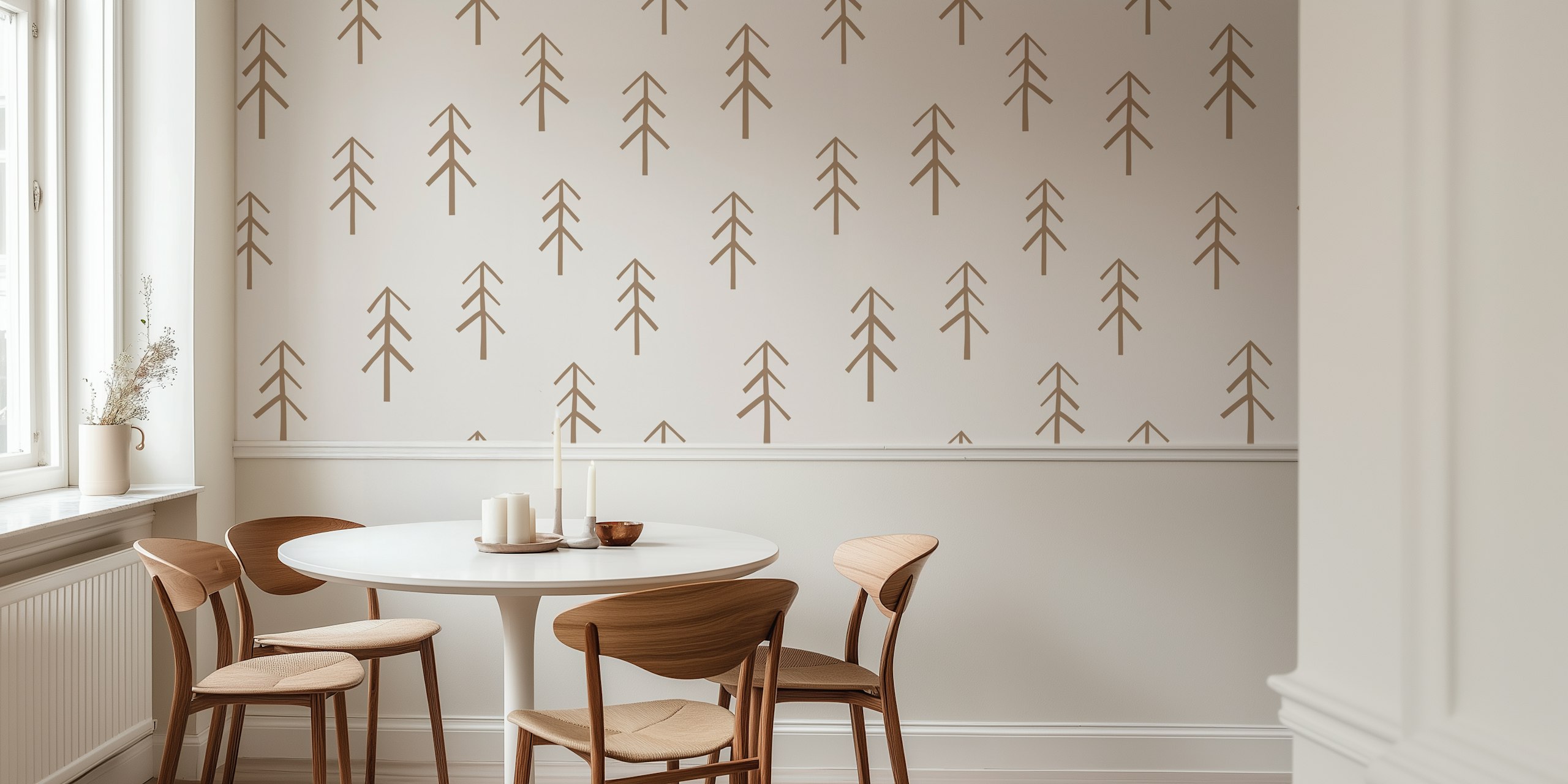 Stylized brown and grey tree pattern wall mural