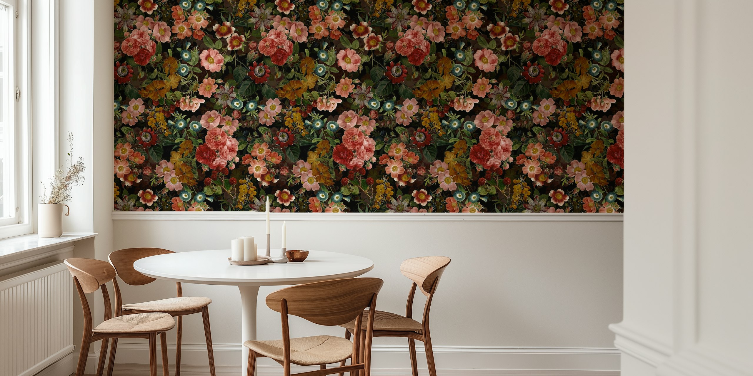 Carta da parati floreale di lusso Midnight Rose Garden