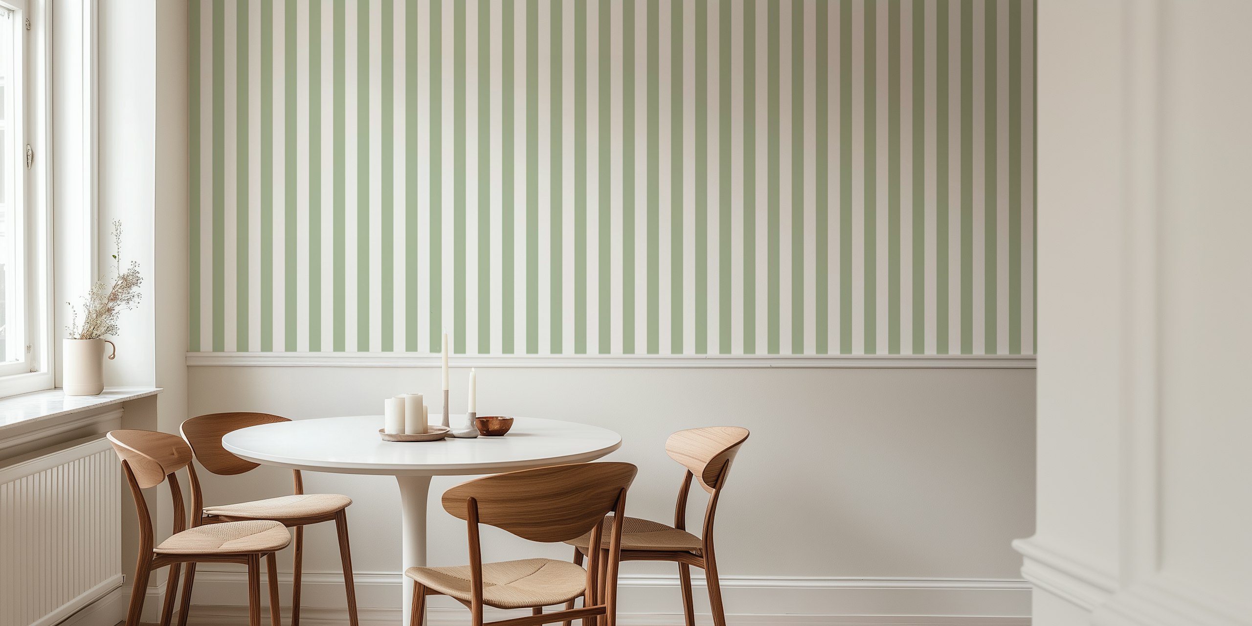Fotomural Scandi Stripes Sage Green 1 con rayas alternas verdes y blancas