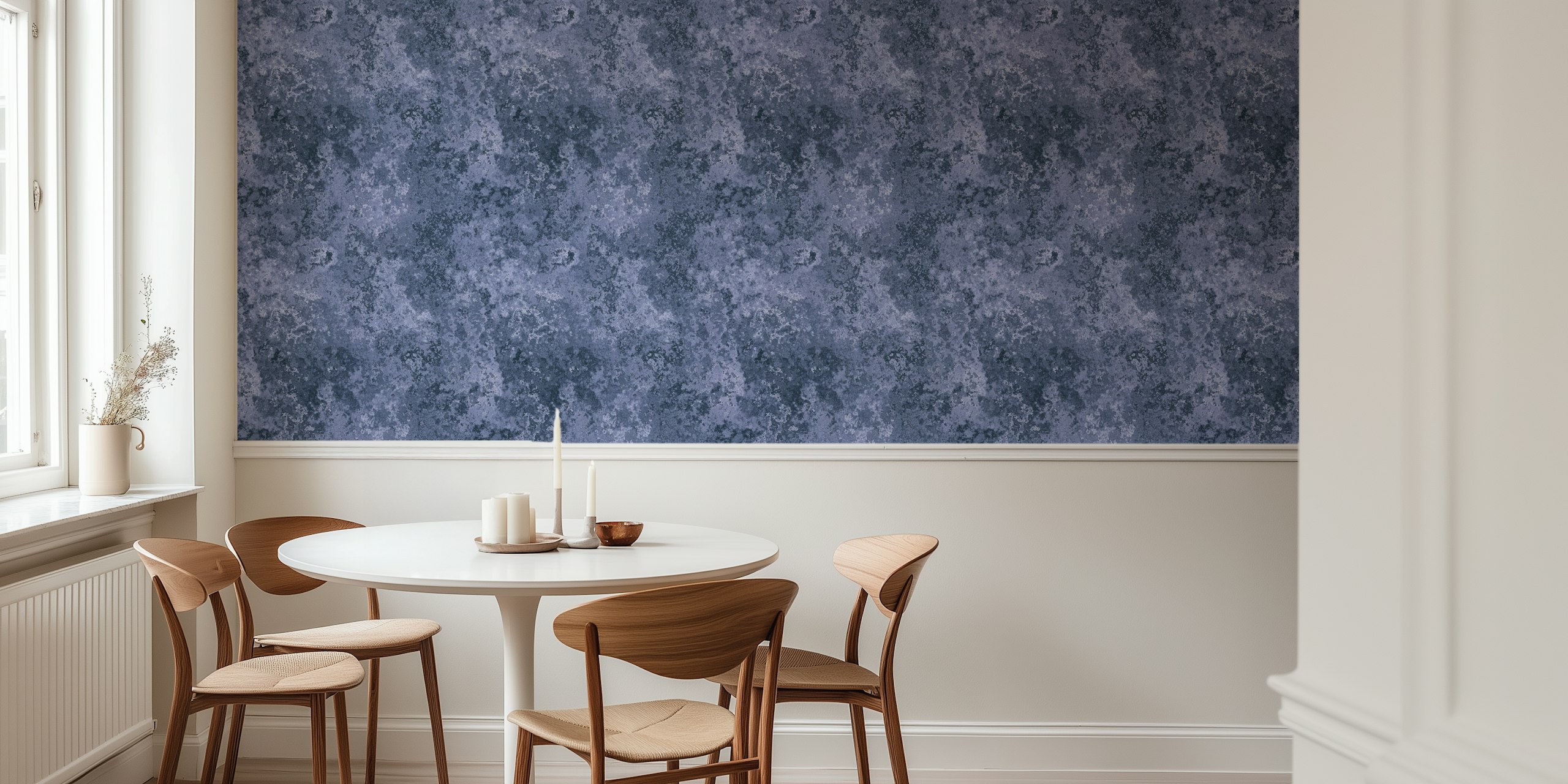 Subtle moss texture navy blue wallpaper in a room