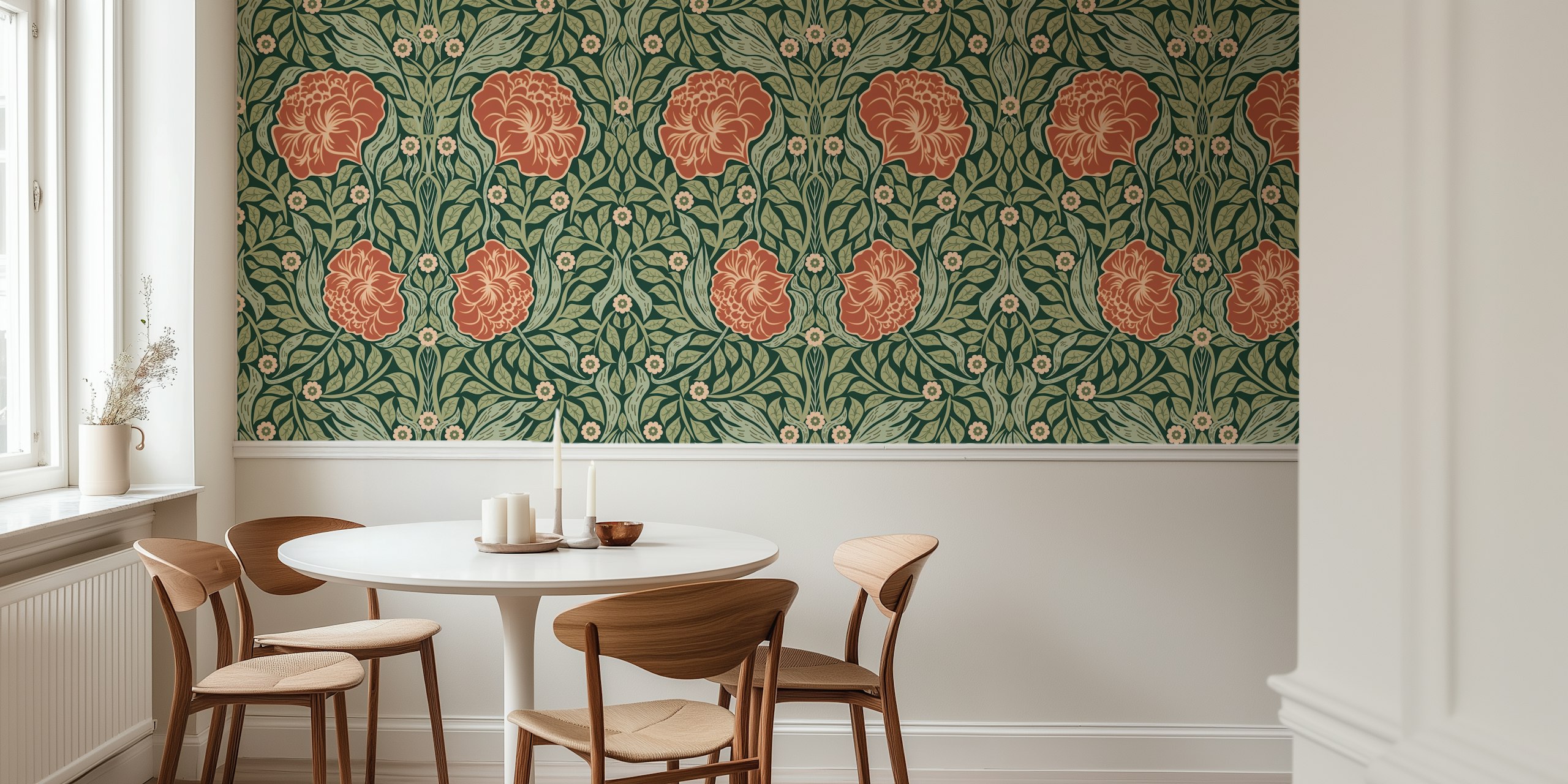 19th Century Victorian Damask Floral tapetti huoneessa