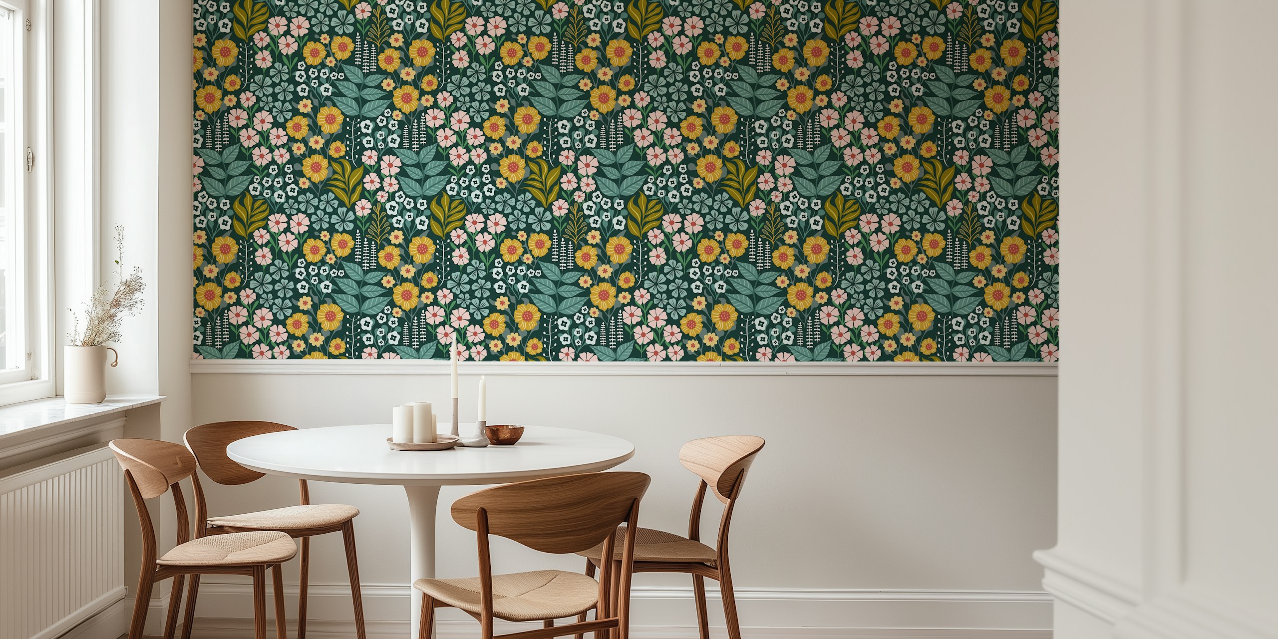 Midnight botanical floral garden dark green wallpaper