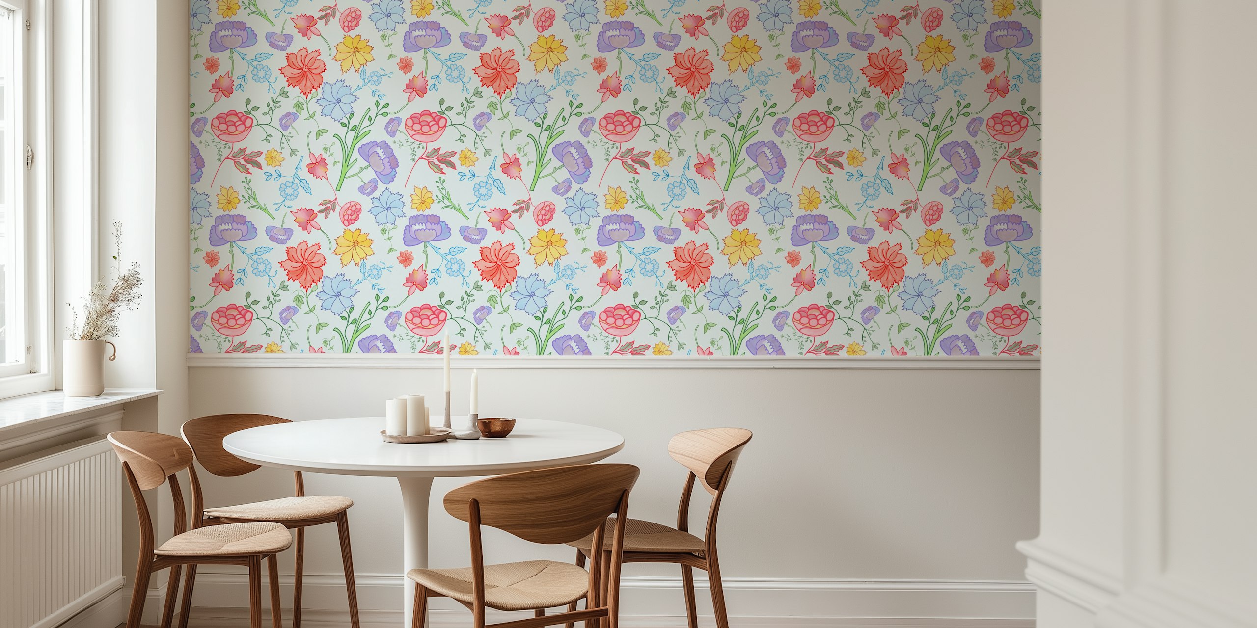 Chintzy floral wallpaper design in a room