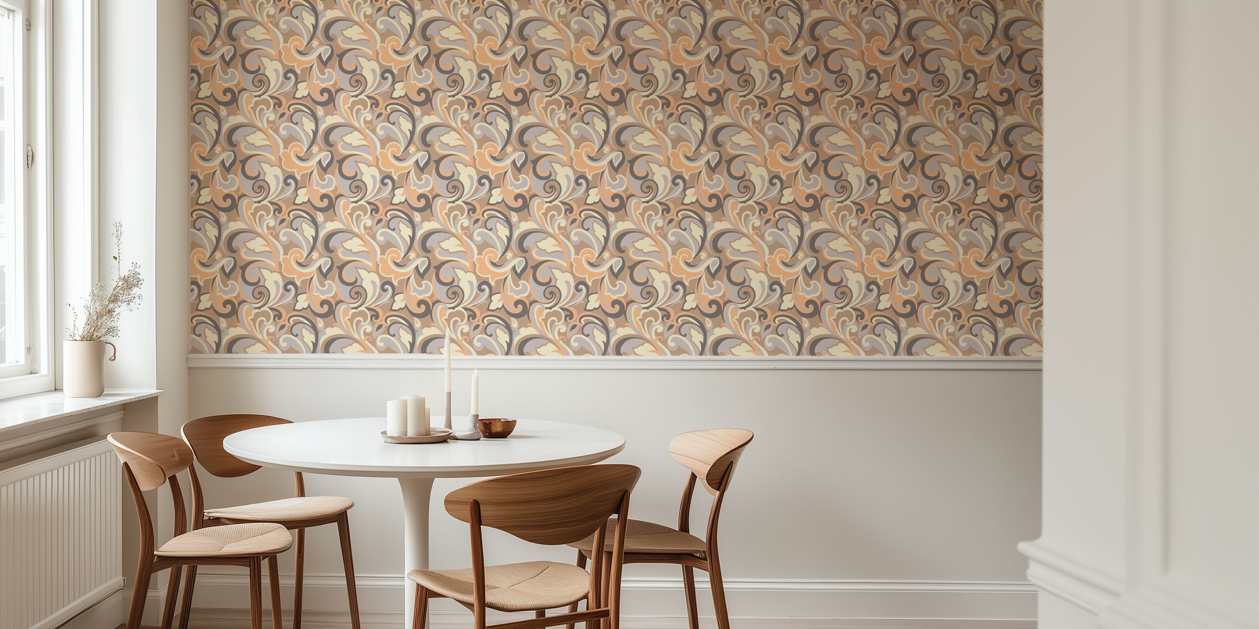 1970s neutral swirls in beige, peach, and gray tones wallpaper