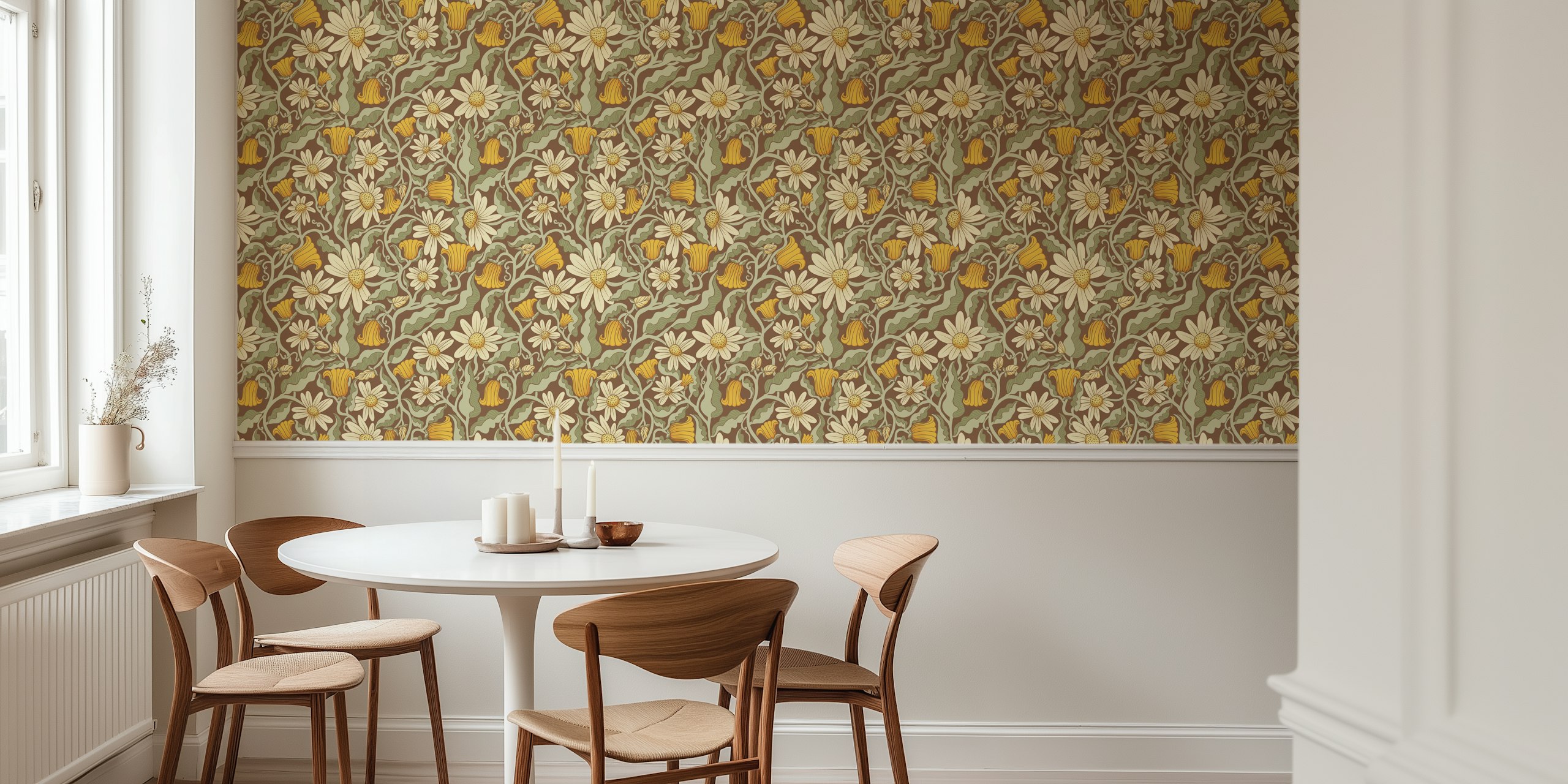 Climbing Flowers on Coffee Brown Pattern
