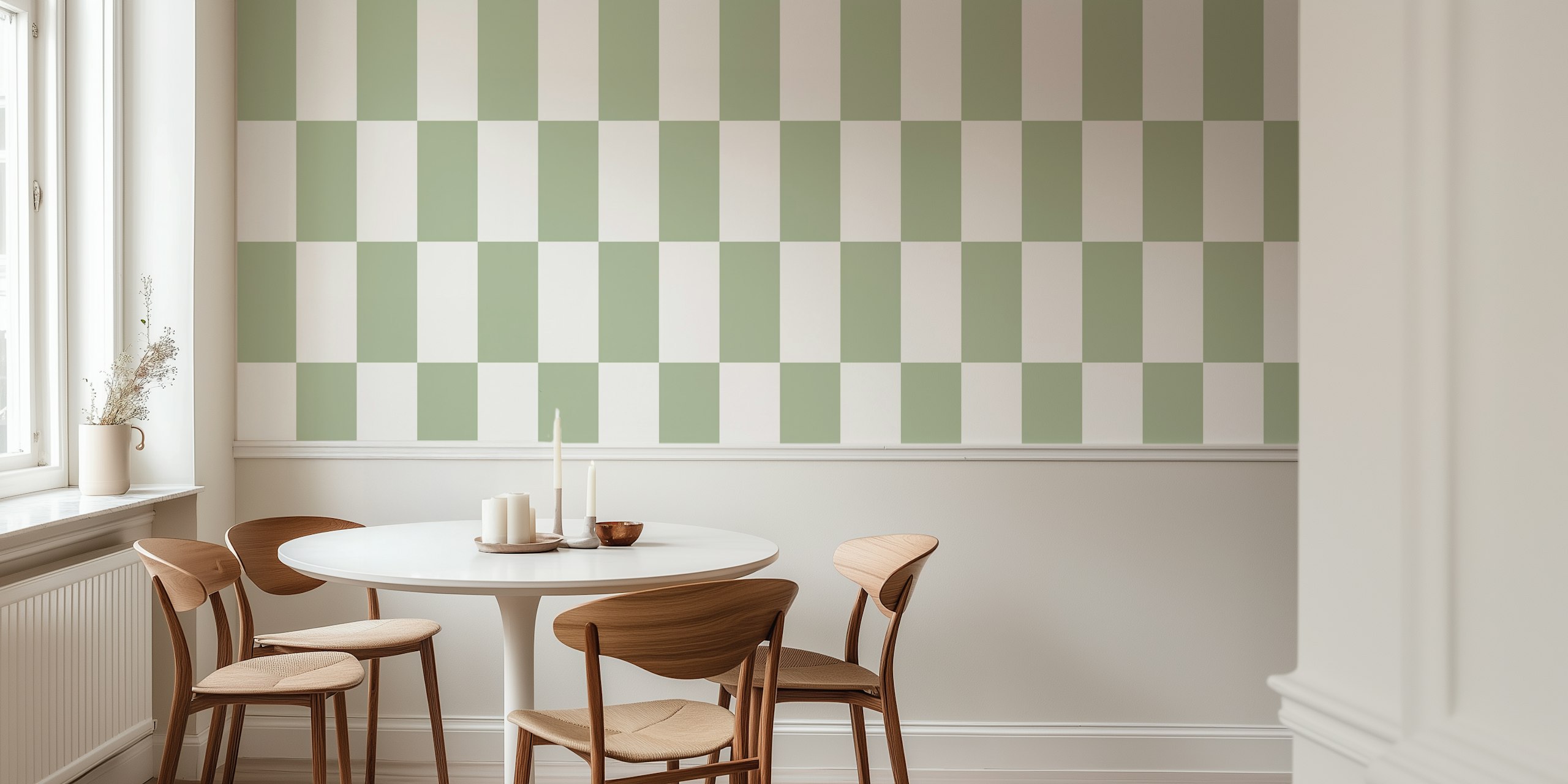 Γεωμετρικά rectangles σε σχεδίαση τοιχογραφίας sage green