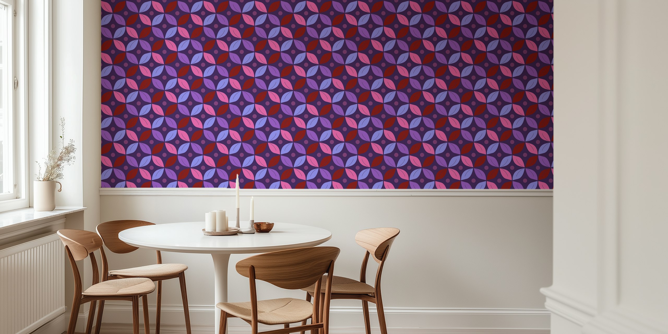 Retro circles pattern in dark pink, purple, and fuchsia wallpaper