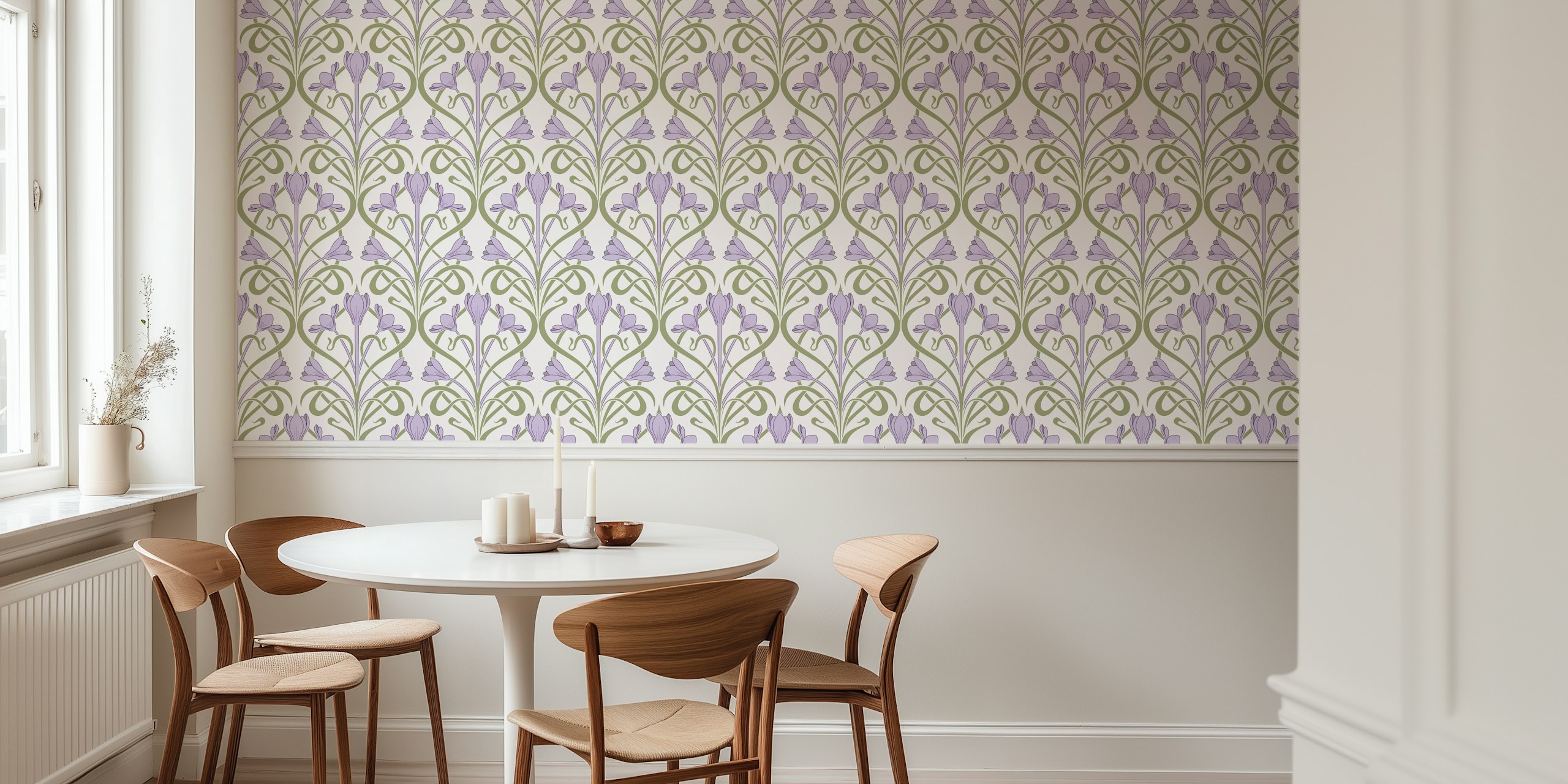 Crocus Art Nouveau Lilac Tapete in einem Raum