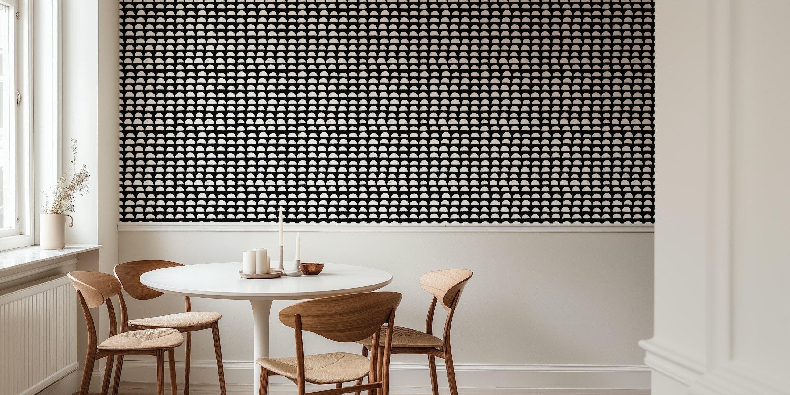 Wallpaper with white semicircles on black background