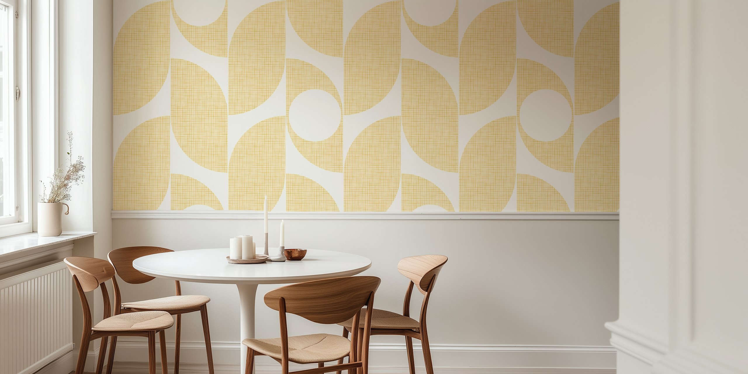 Abstract beige shapes on cream background mid century wallpaper