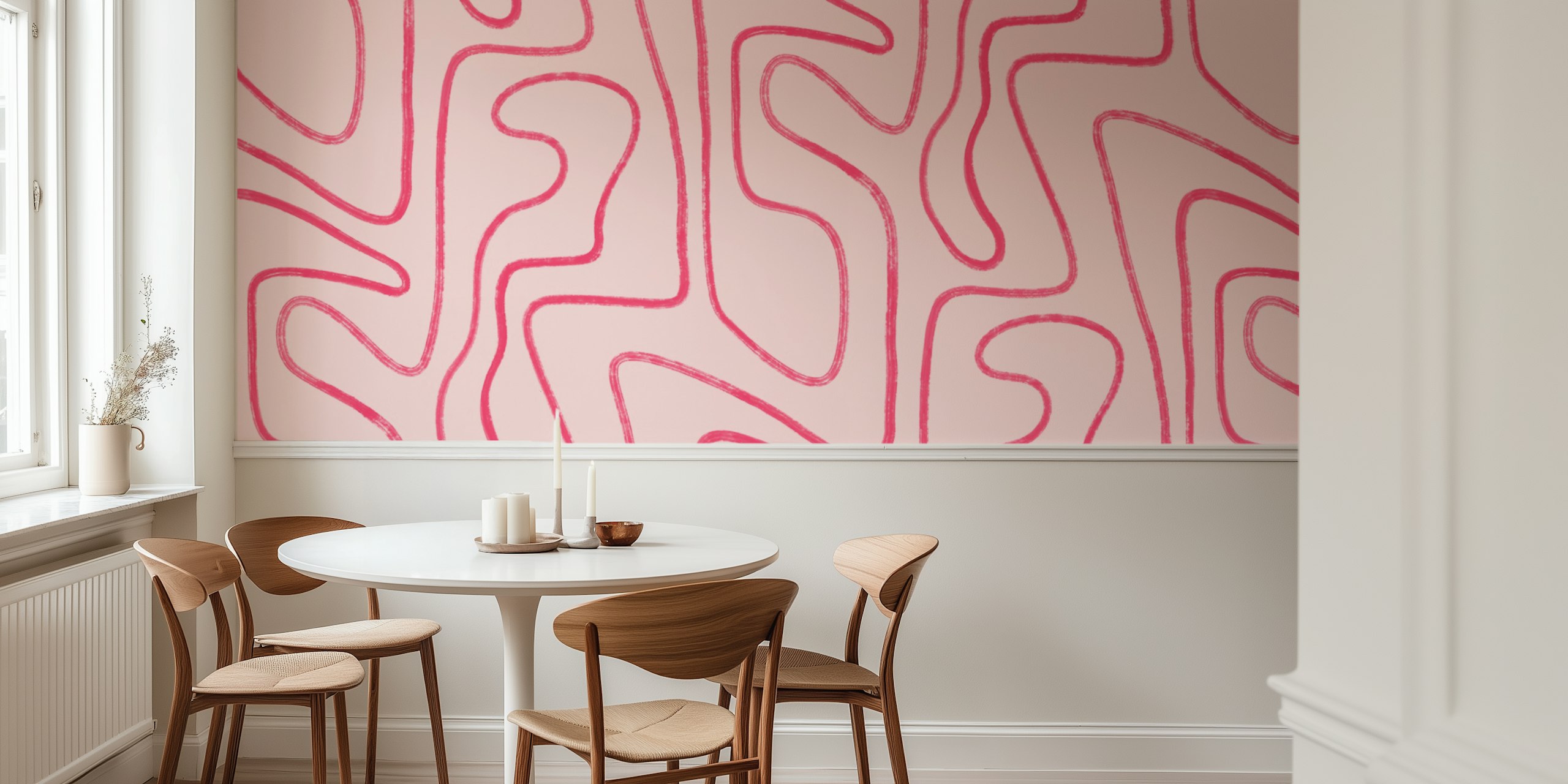 Abstract modern lines in hot pink wall mural design