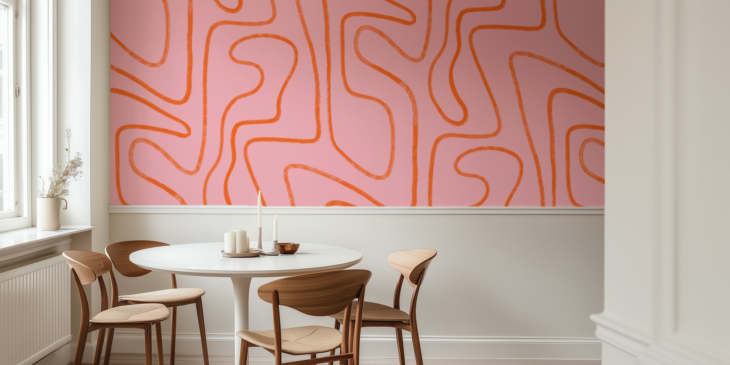 Abstract Modern Lines papel pintado en rosa y naranja